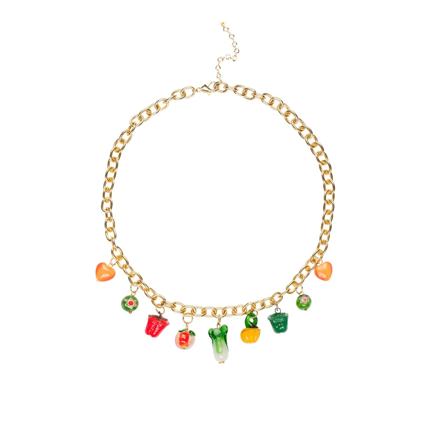 Garden Produce Glass Vegetable Charm Golden Chain Necklace