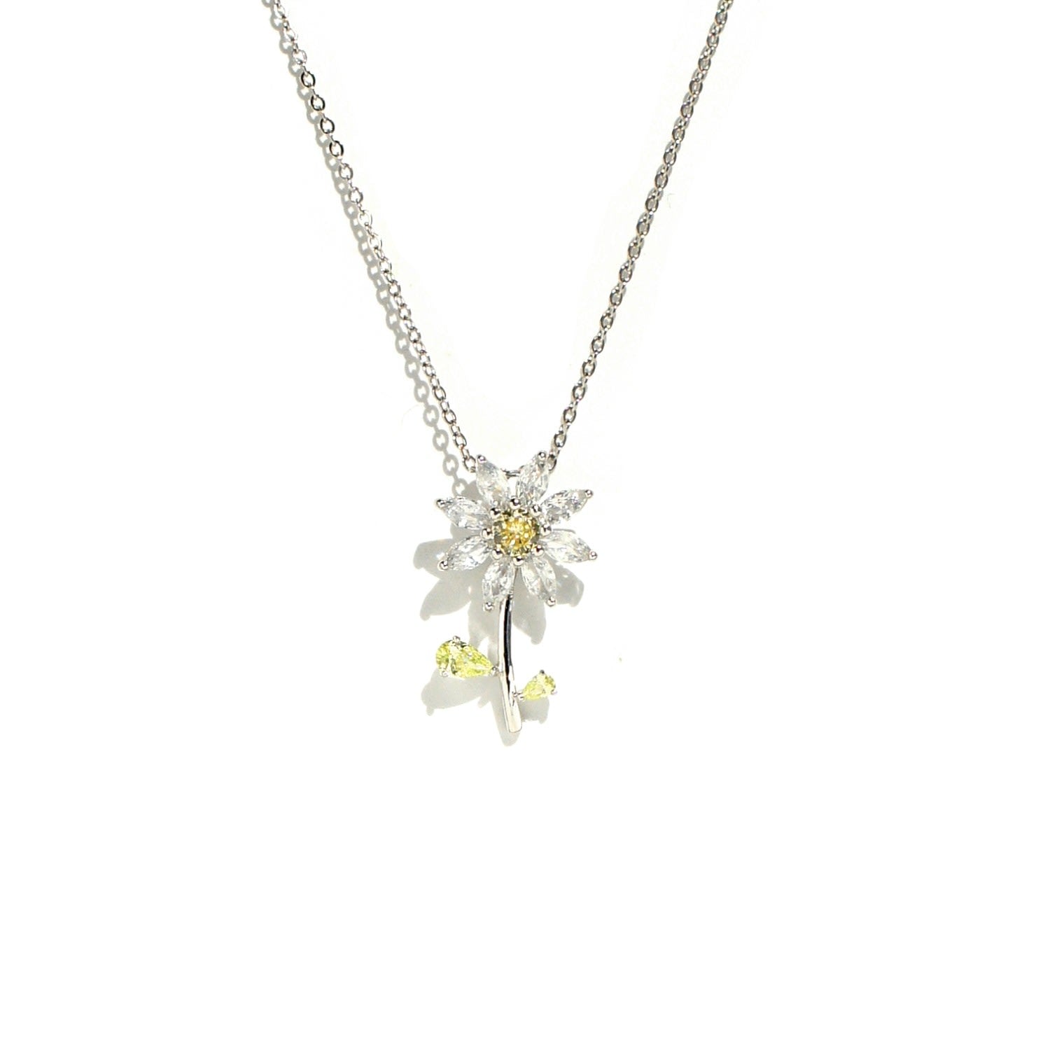 Garden Tales Crystal Daisy Sterling Silver Pendant Necklace, Clear