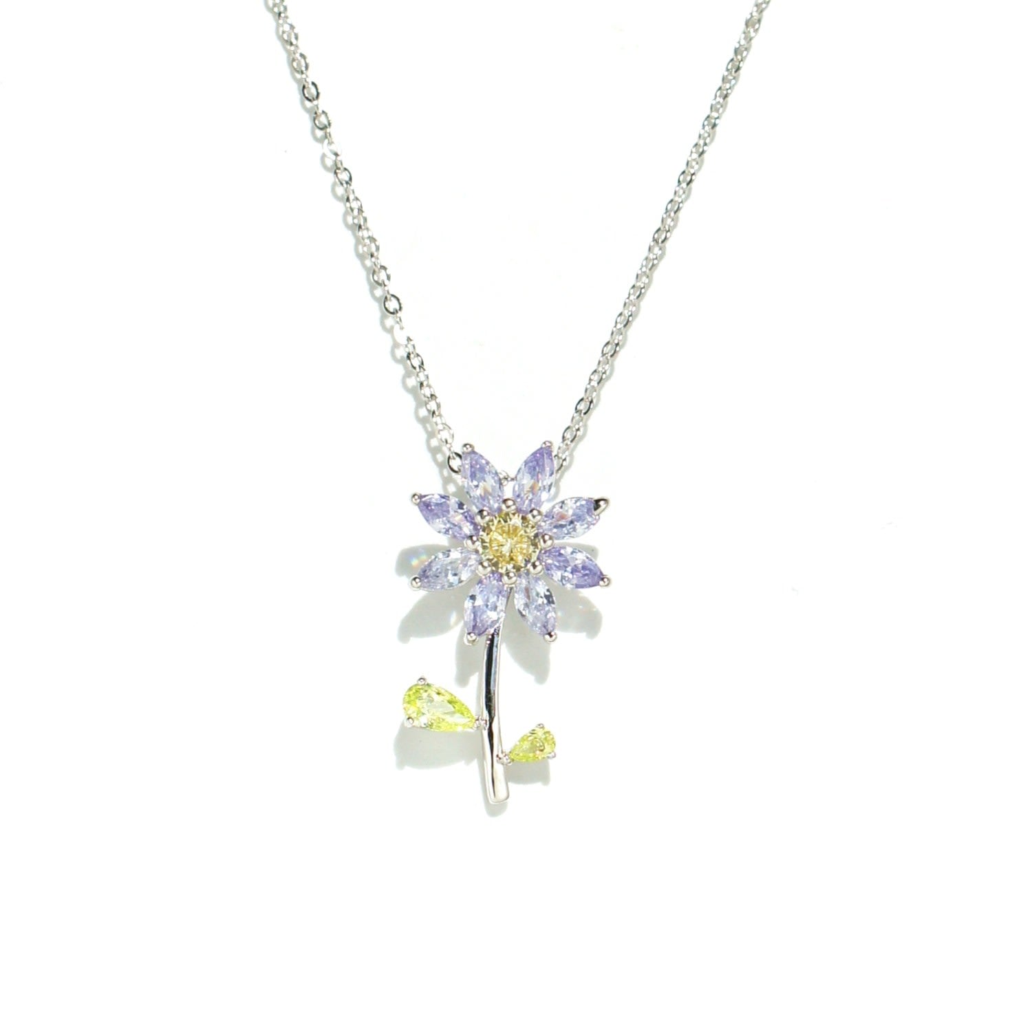 Garden Tales Crystal Daisy Sterling Silver Pendant Necklace, Lilac