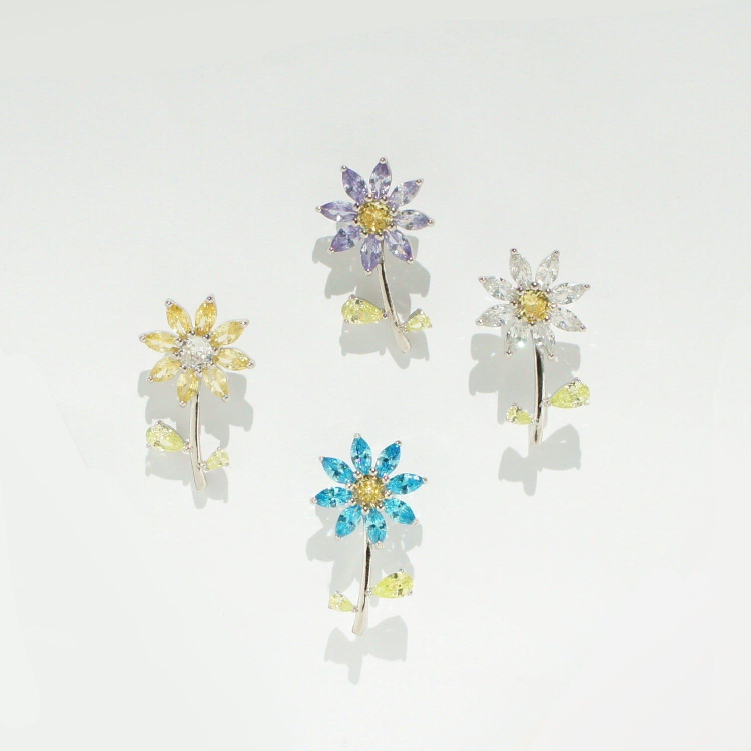 Garden Tales Crystal Daisy Sterling Silver Stud Earrings, Lilac