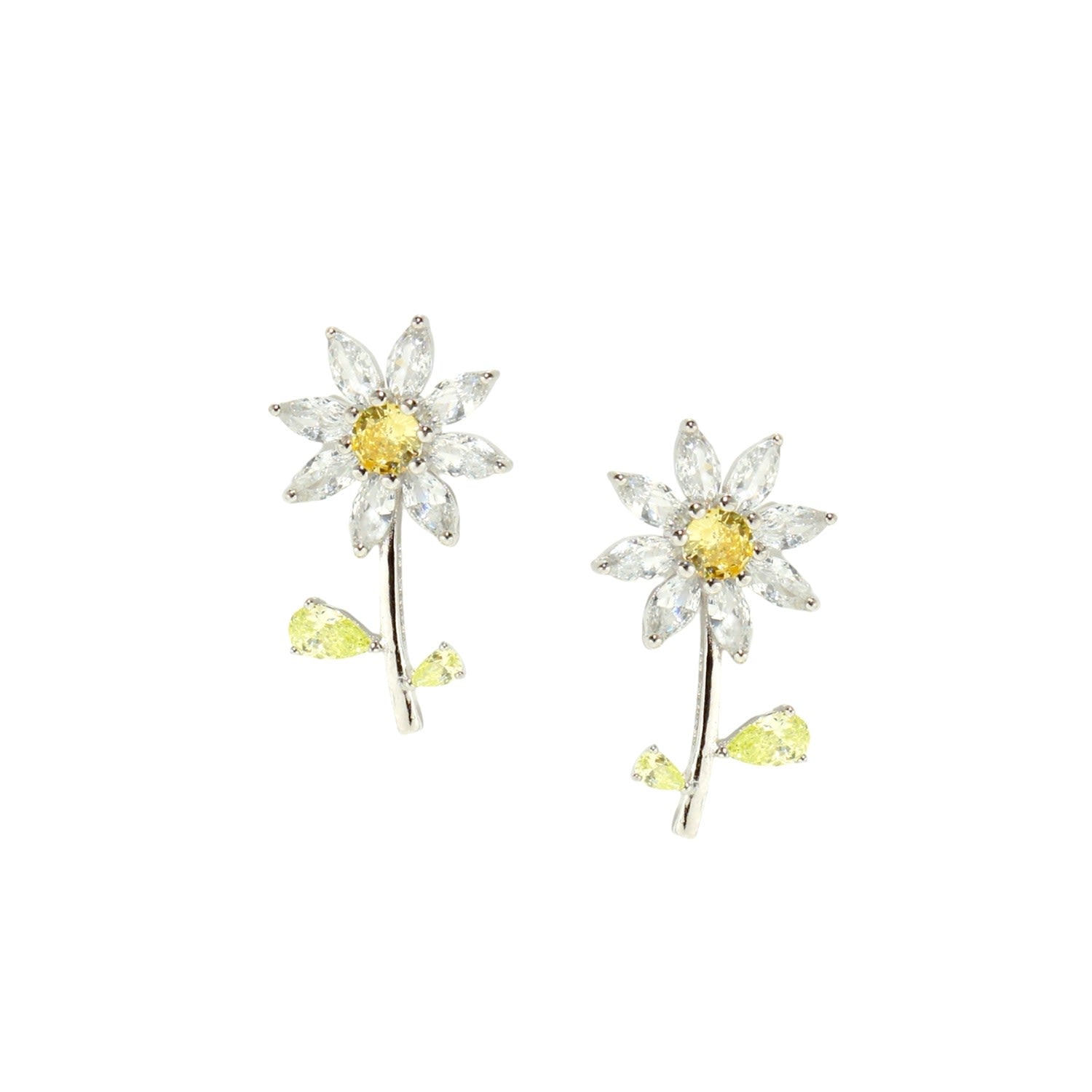 Garden Tales Crystal Daisy Sterling Silver Stud Earrings, Clear