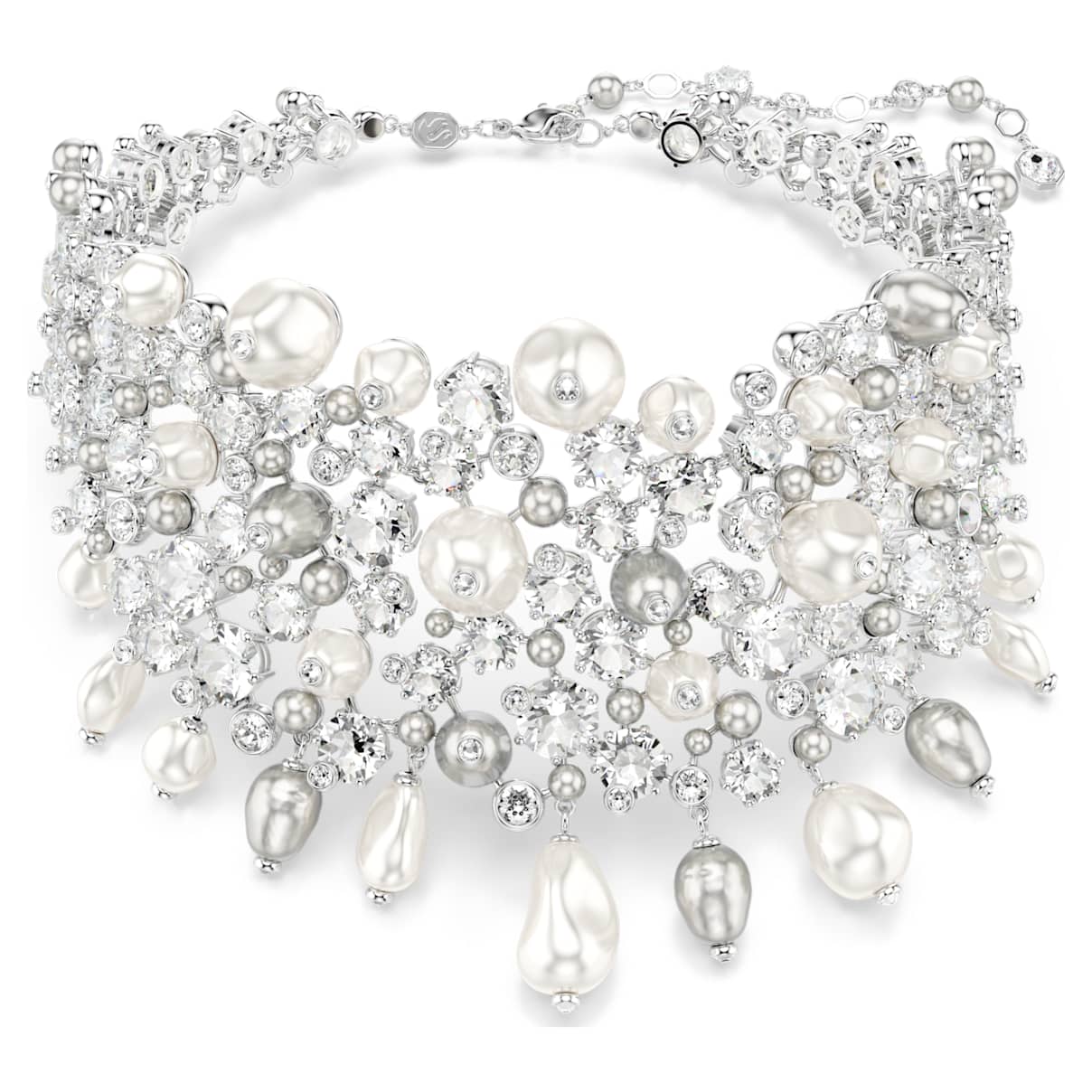CONSTELLA CHOKER CRYSTAL PEARL ROUND CUT WHITE RHODIUM PLATED