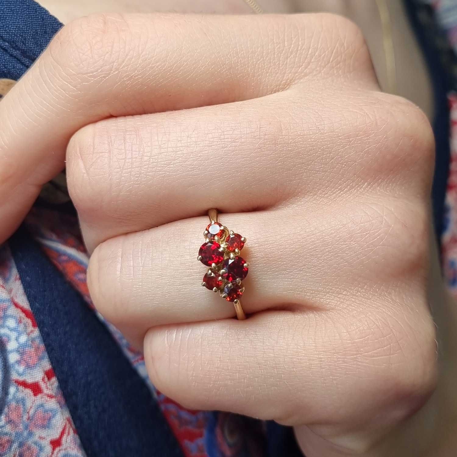 Garnet Cluster Ring - Silver