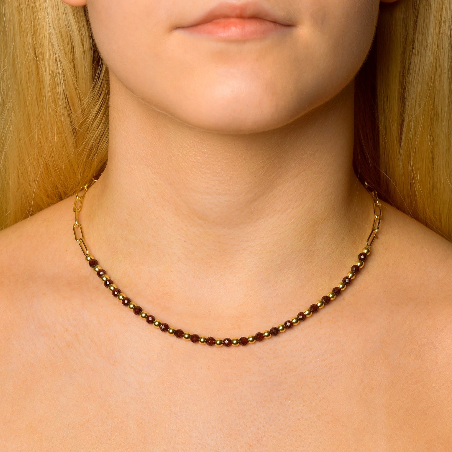 Garnet Gem Shine Necklace Gold Plated Sterling Silver