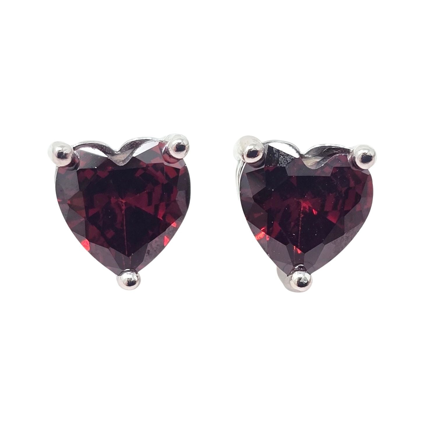 Garnet Heart Sterling Silver Stud Gemstone Earrings