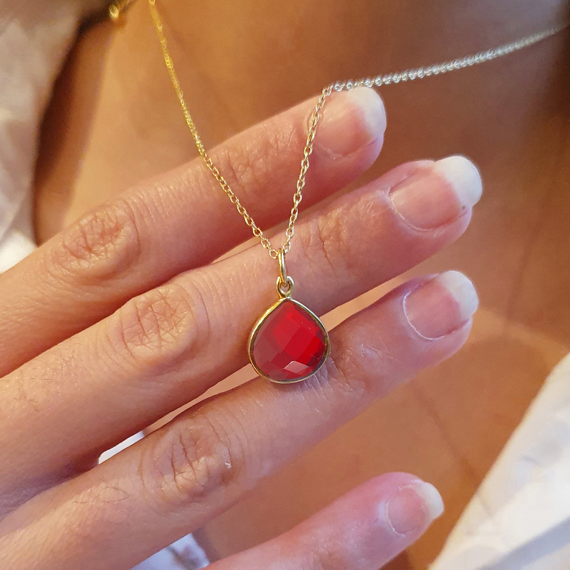 Red Garnet January Birthstone Pendant Charm Necklace