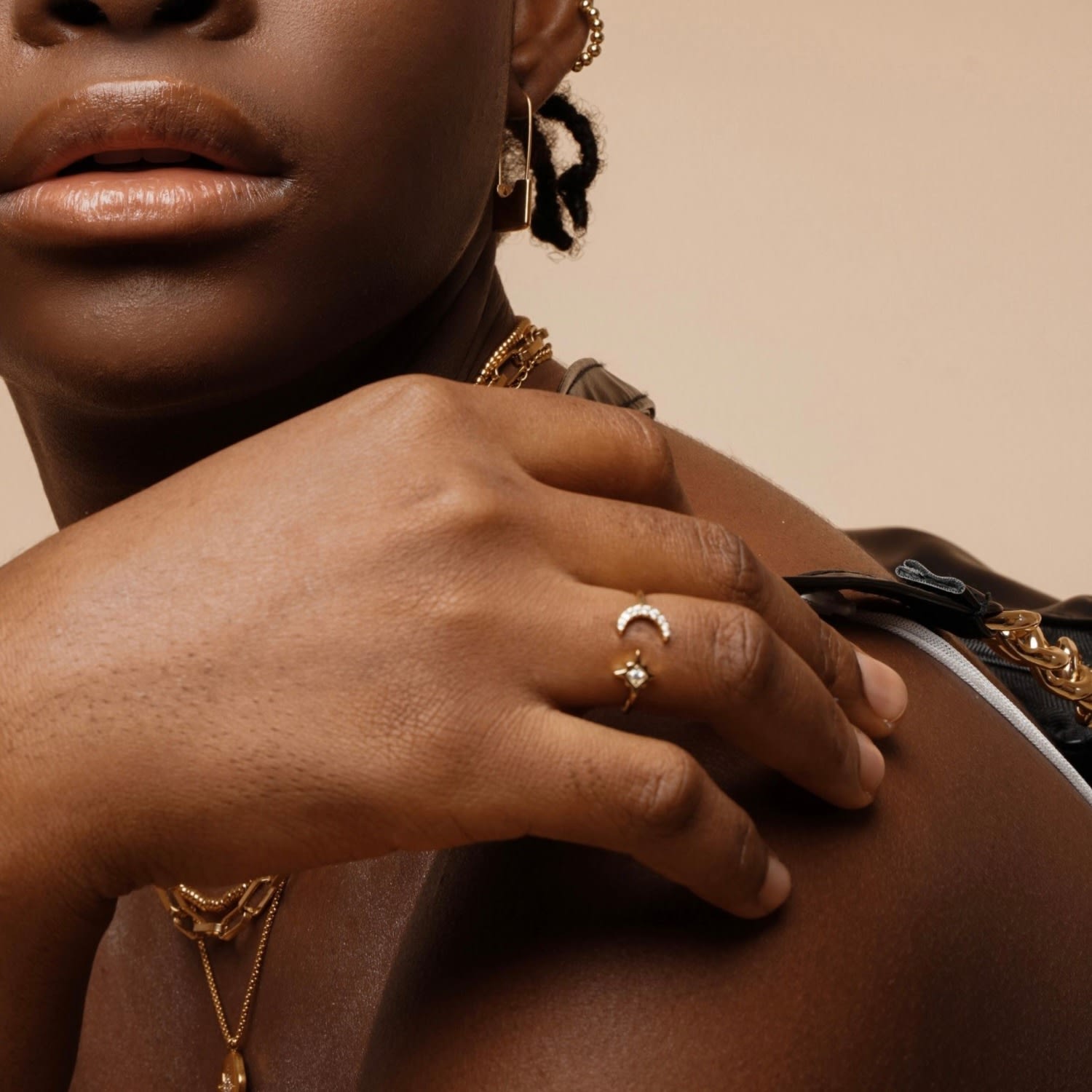 Gayle Moon Star Dainty Zirconia Stone Ring