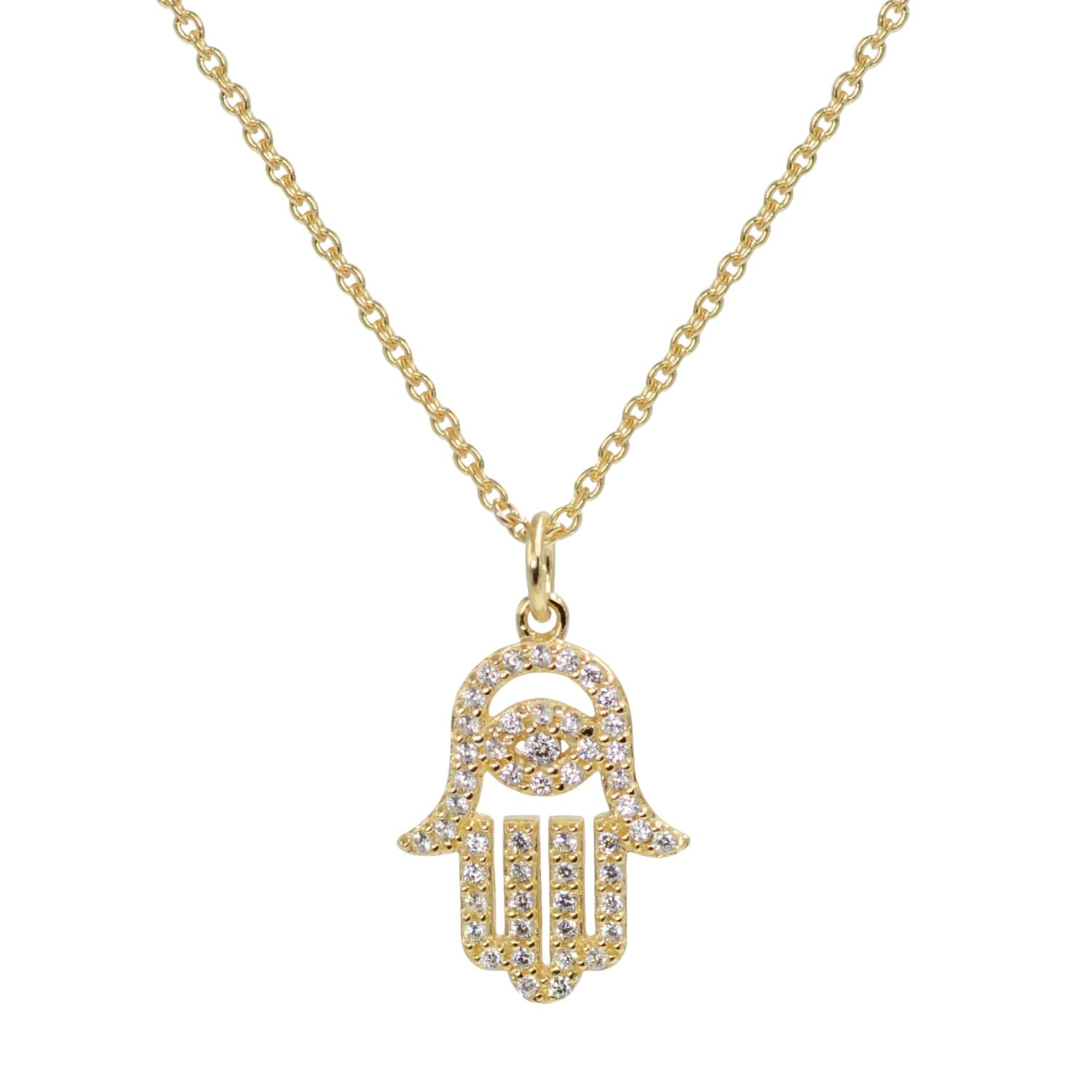 Hamsa Crystal Necklace Gold