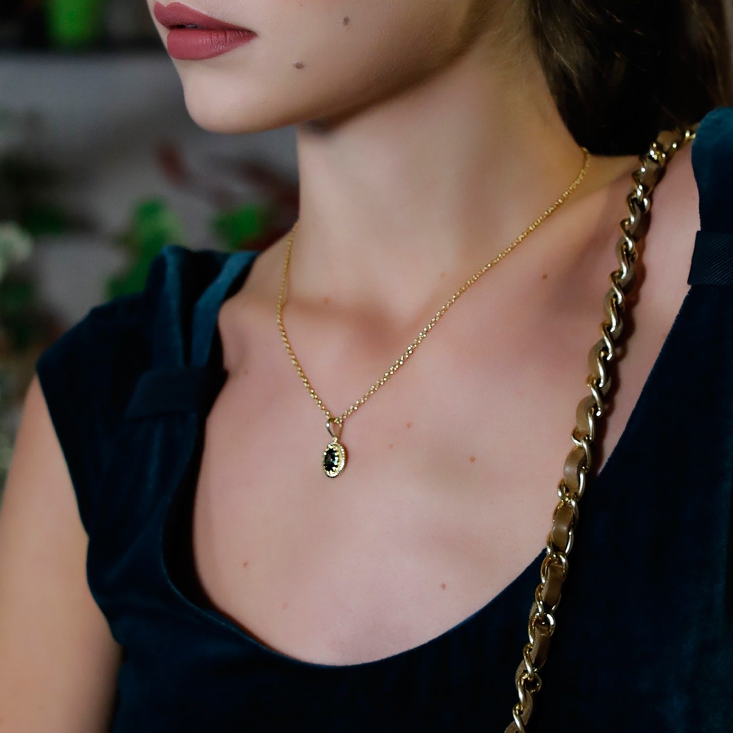 Luccichio Green Agate Pendant Necklace