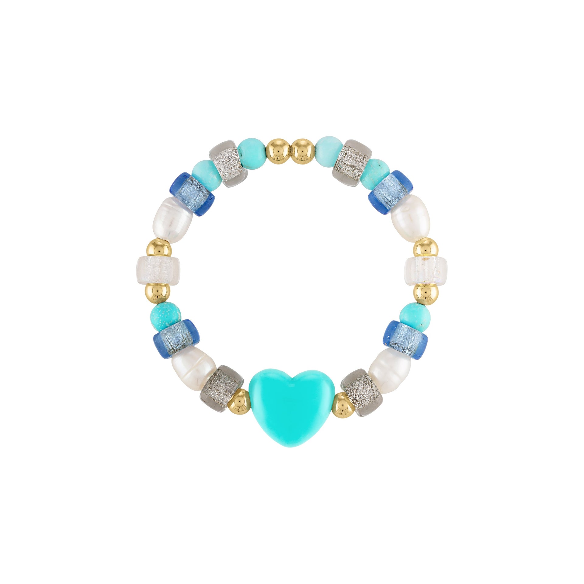Aqua Puff Heart Glass Bead Bracelet