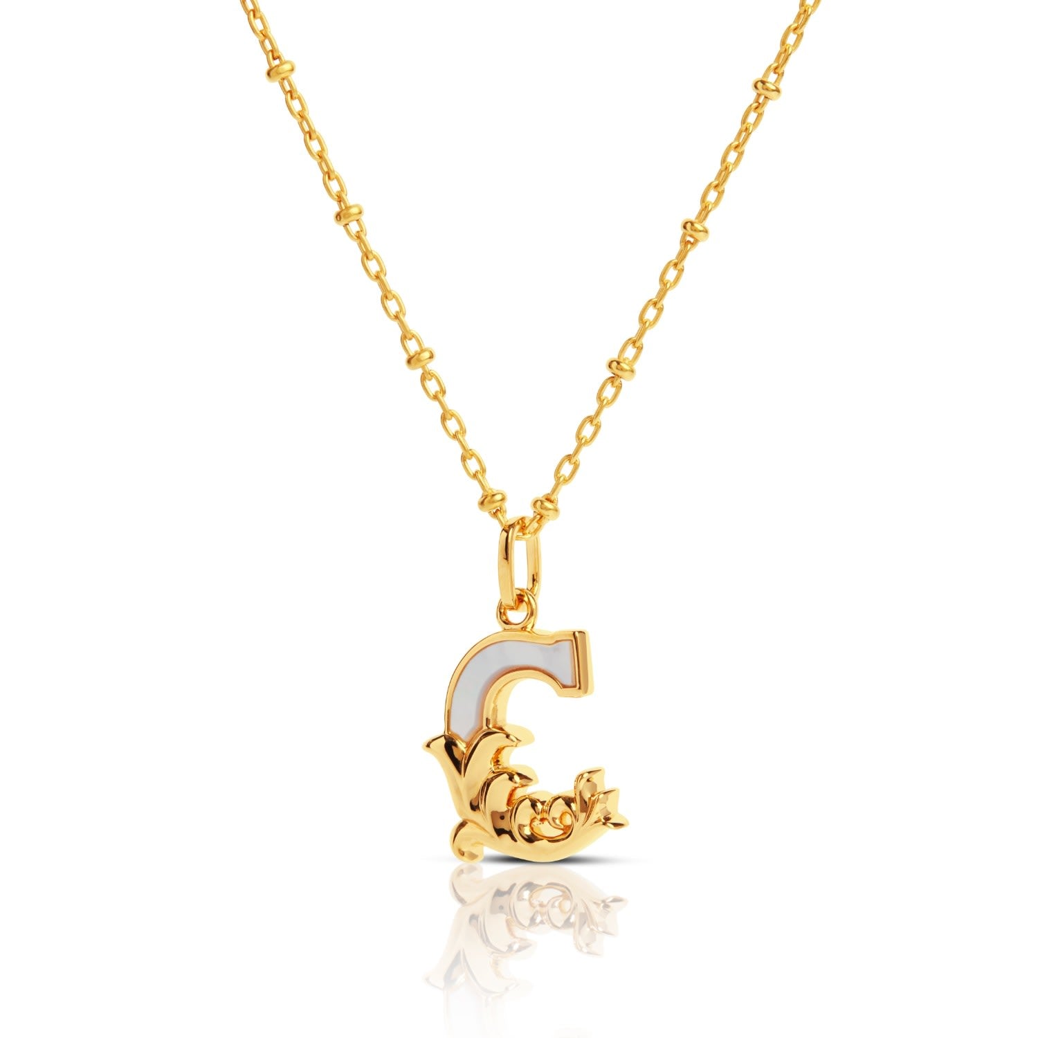 Gold Plated C Initial Necklace With Mother Of Pearl