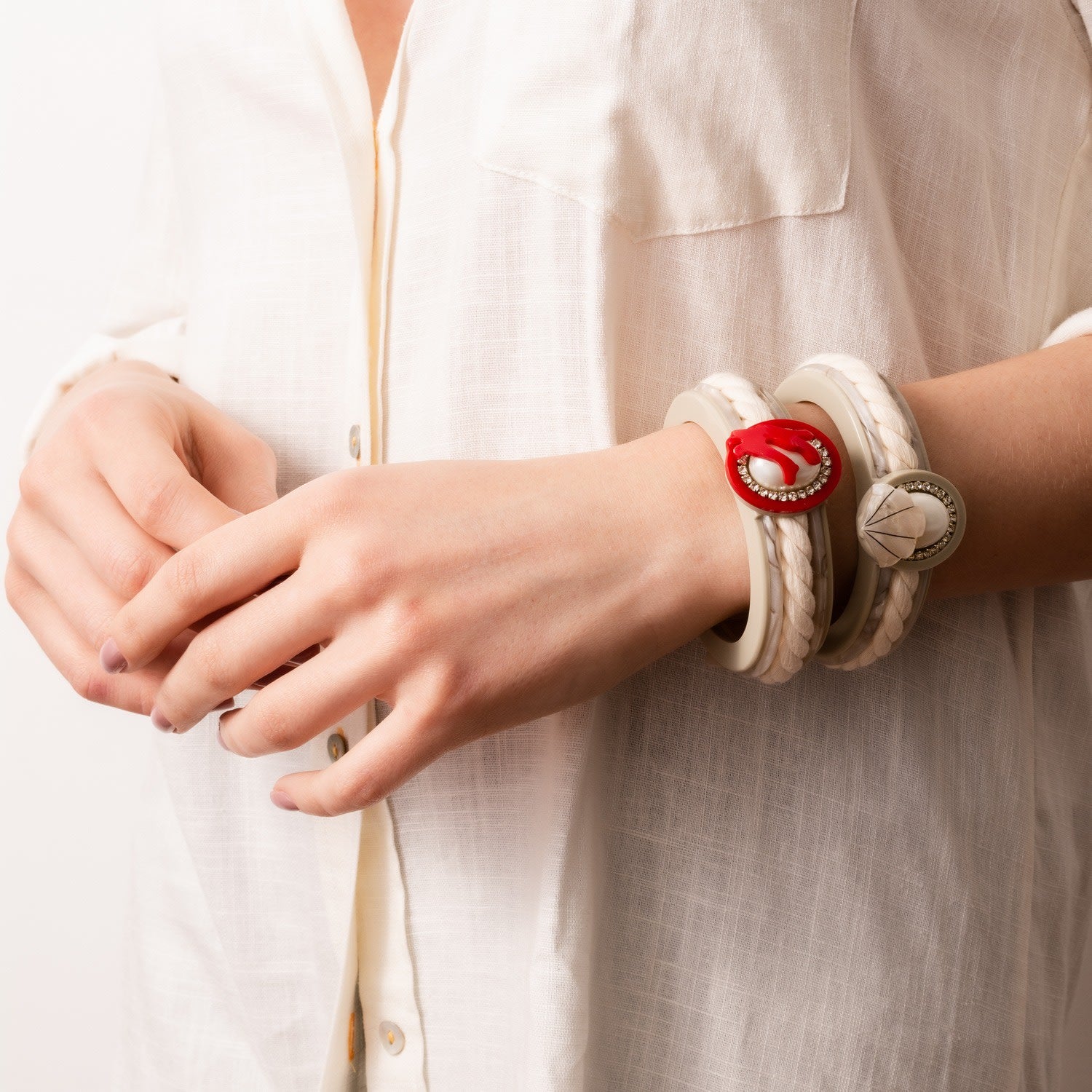 Handmade Bracelet Coral And Pearl Cord Red