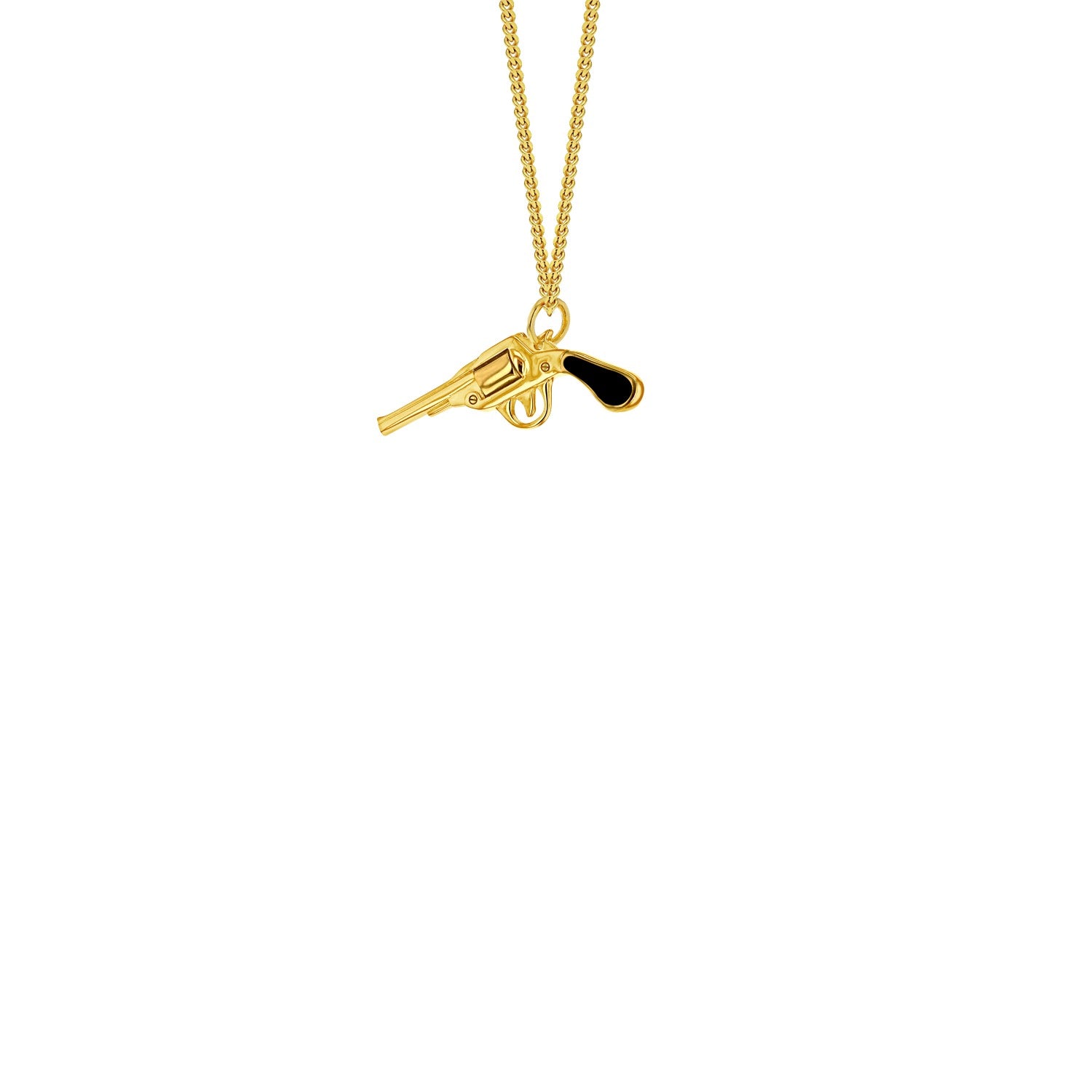 Black Enamel & Gold-Plated Mini Retro Pistol Pendant