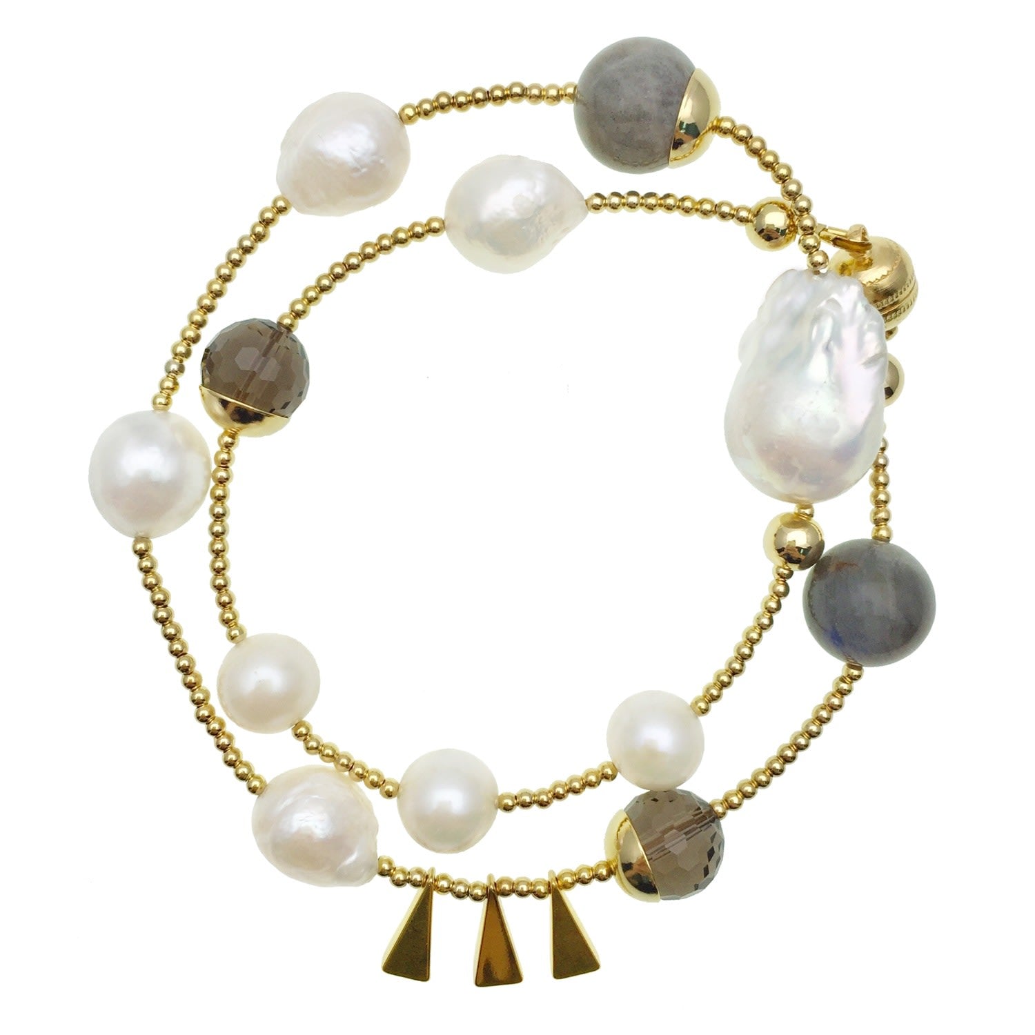 Freshwater Pearls & Labradorite Double Wrapped Bracelet