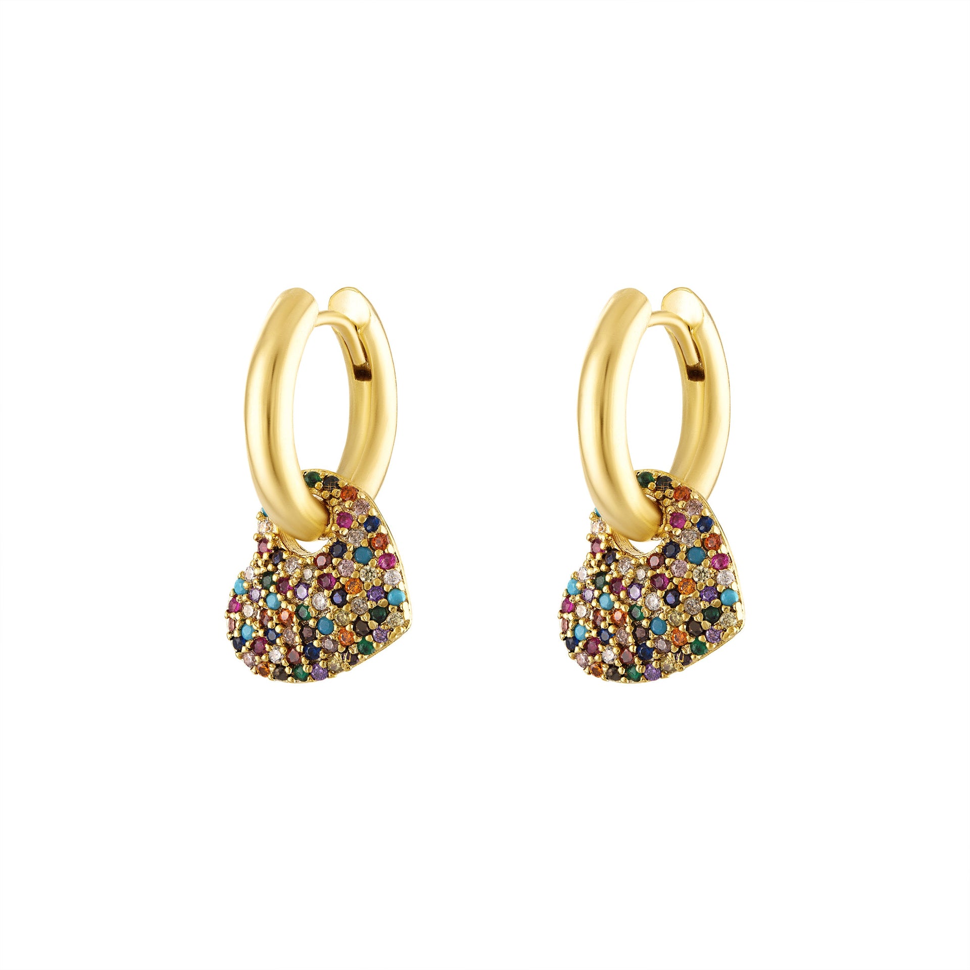 Rainbow Pave Heart Hoop Earrings