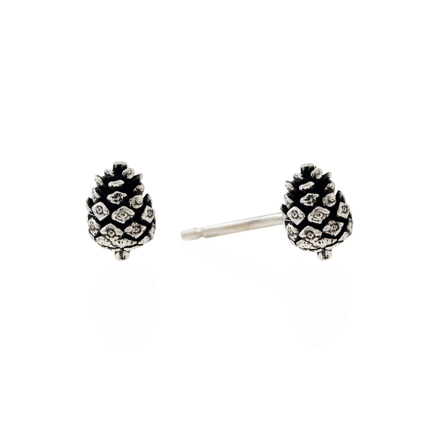 Baby Pine Cone Earrings - Silver