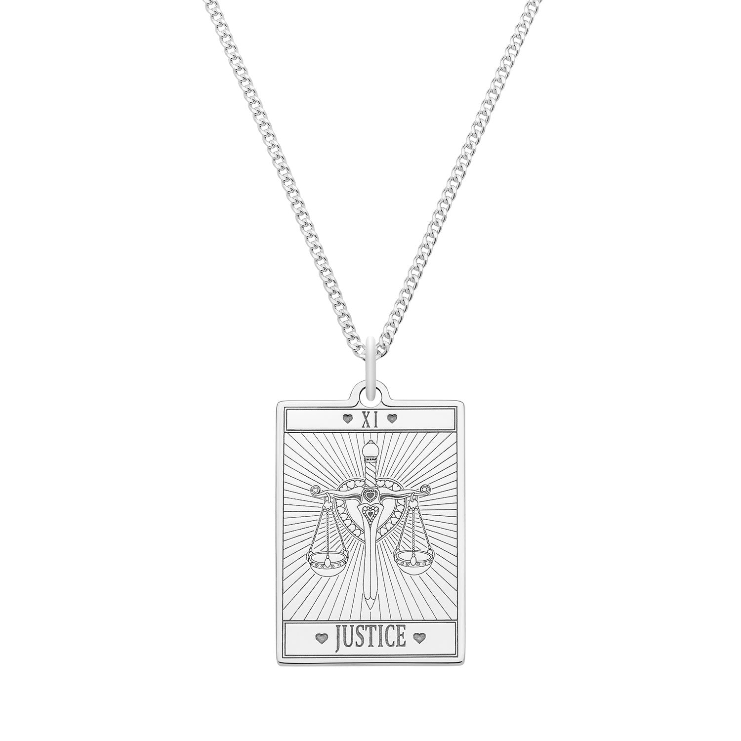 Small Sterling Silver “Justice” Tarot Card Necklace