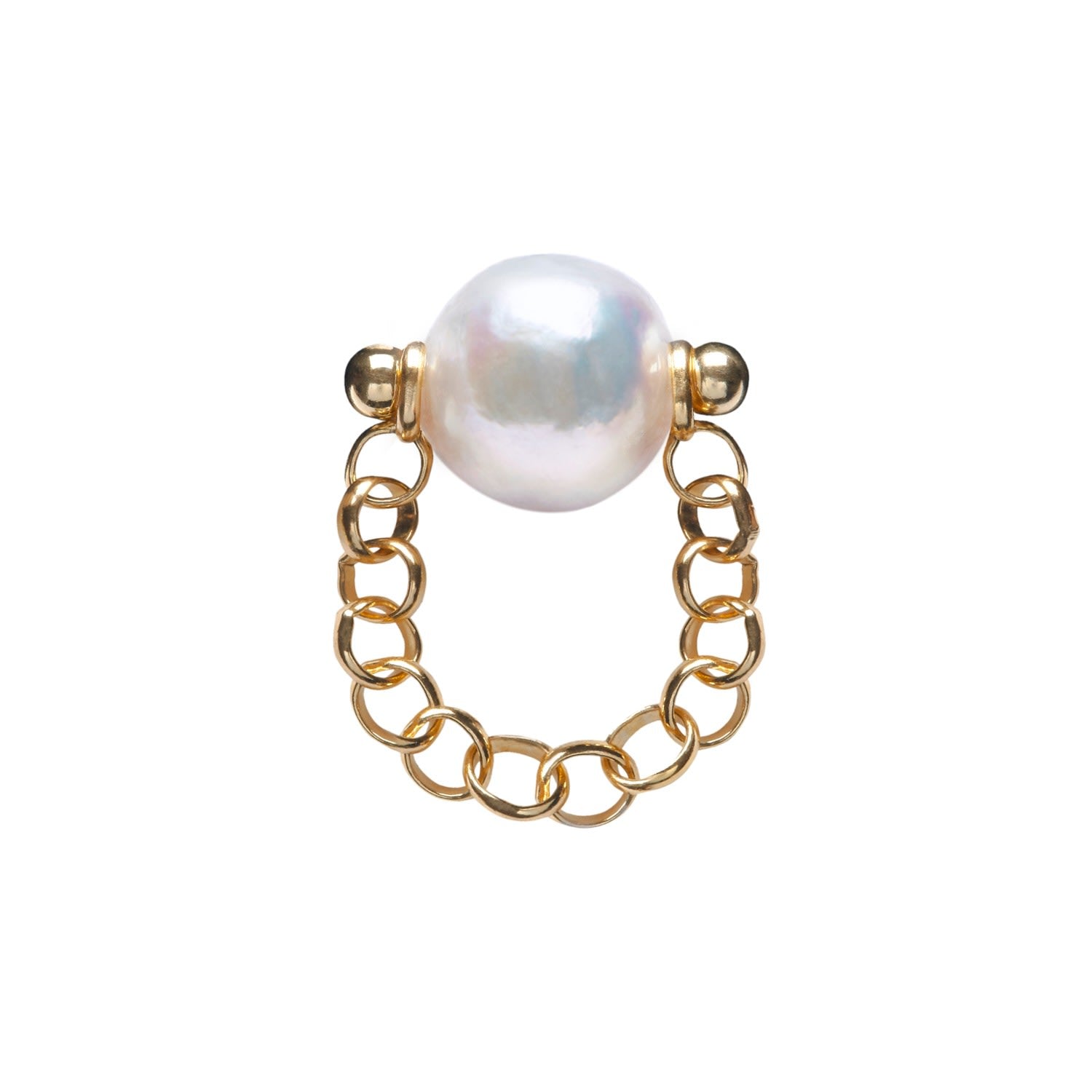 Auria White Pearl Chain Ring - Gold