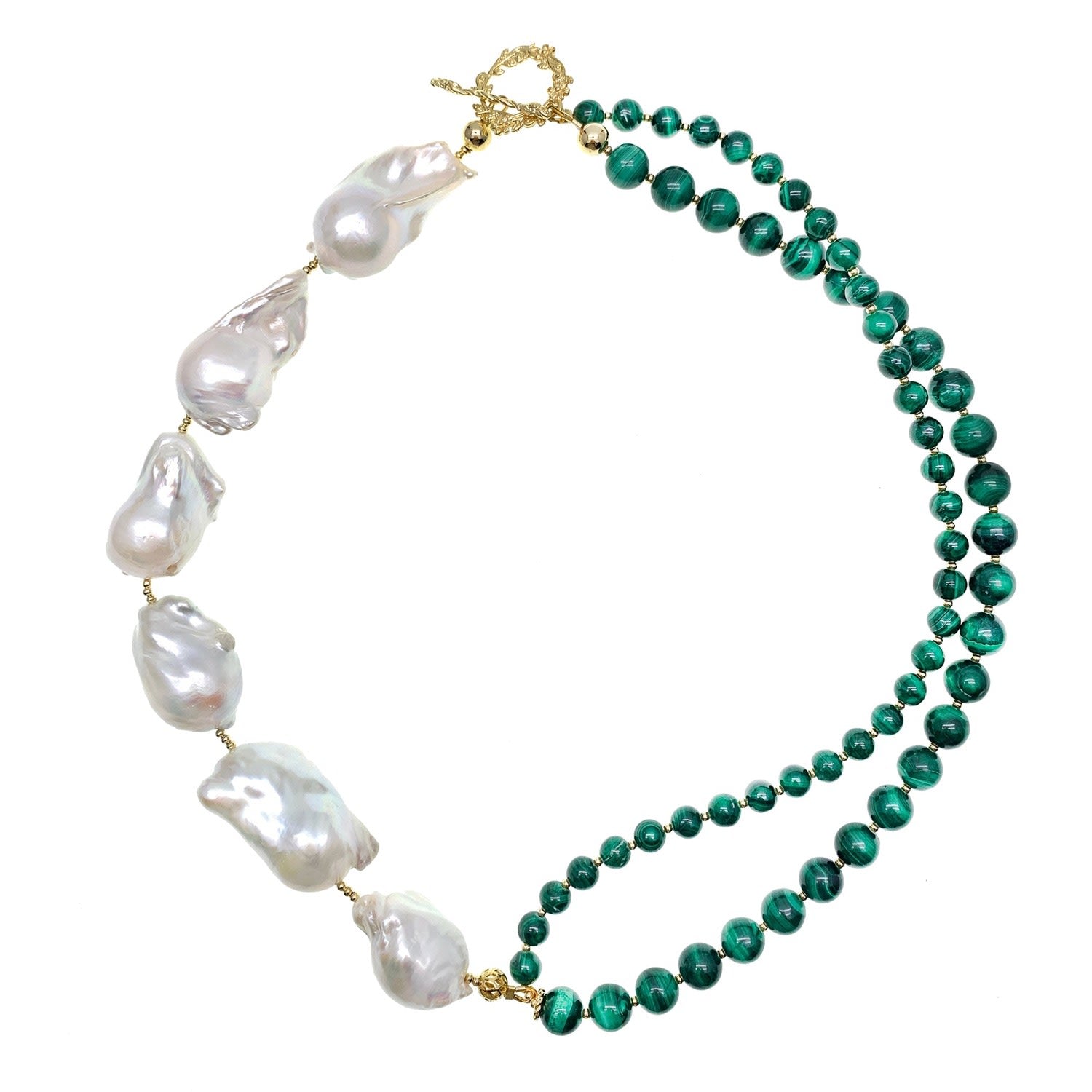 Gorgeous Baroque Pearls With Malachite Necklace