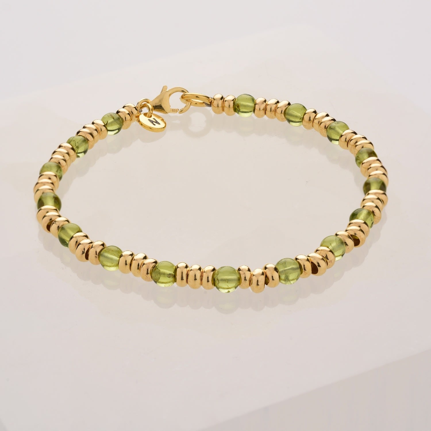 Gem Birthstone Bracelet August Peridot Gold Plated Sterling Silver
