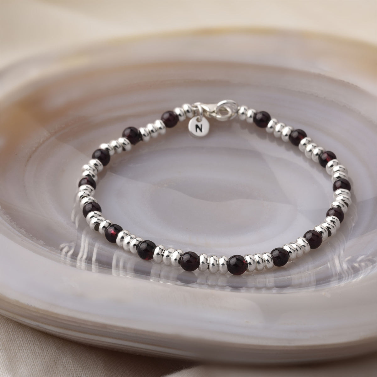 Gem Garnet Bracelet Birthstone January Sterling Silver