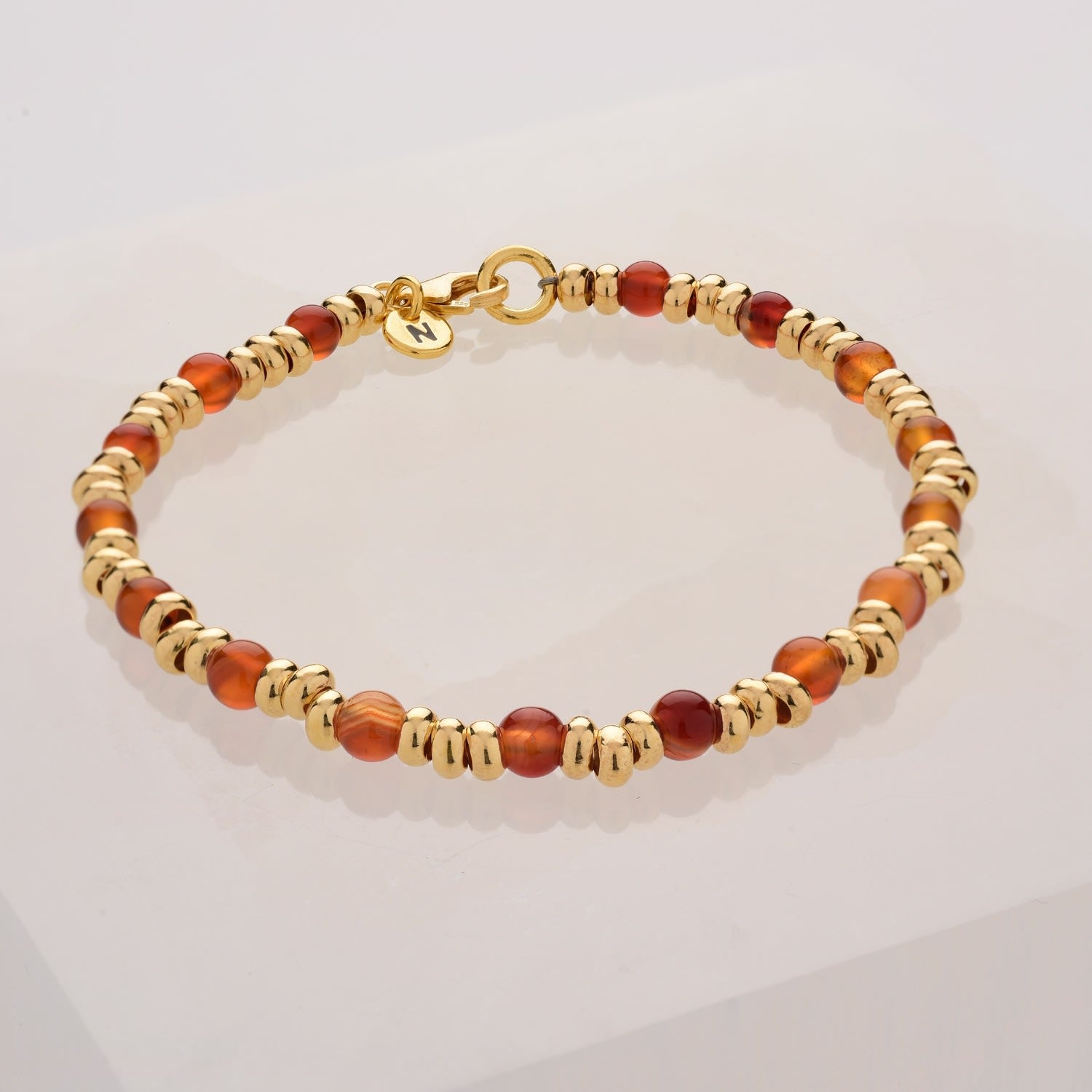 Gem Bracelet July Birthstone Carnelian Gold Plated Sterling Silver
