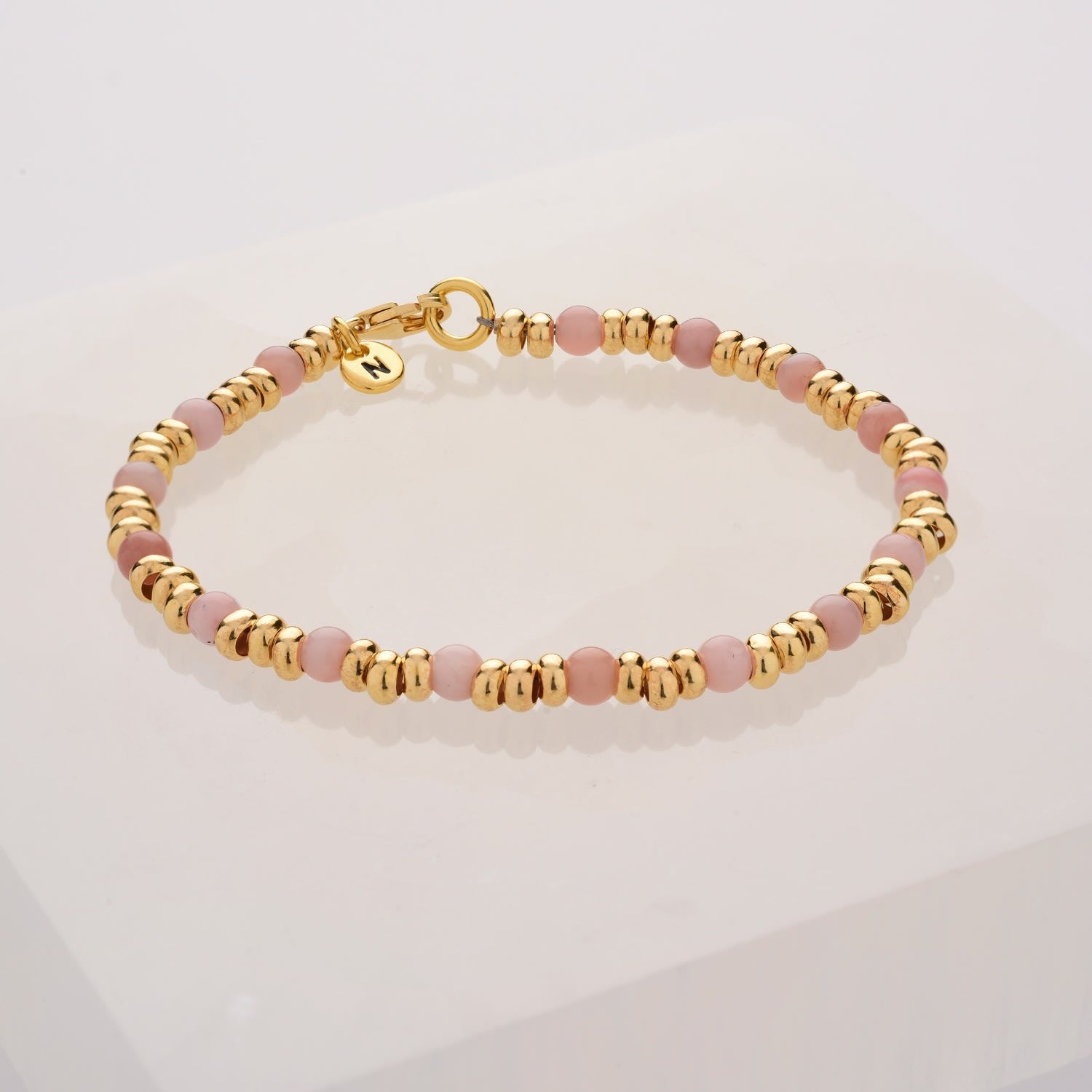 Gem Bracelet October Birthstone Pink Opal Gold Plated Sterling Silver