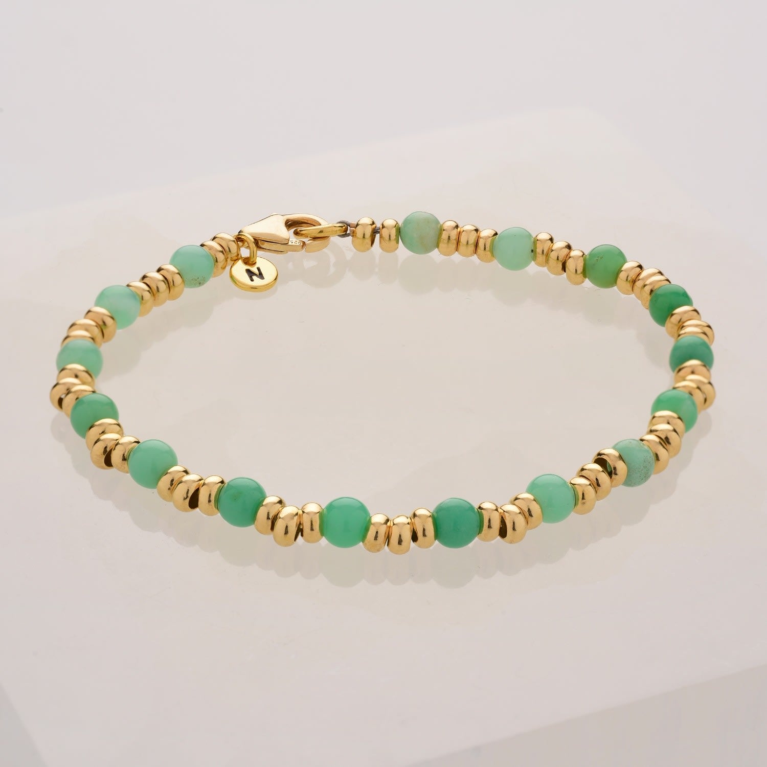 Gem Chrysoprase Bracelet May Birthstone Gold Plated Sterling Silver