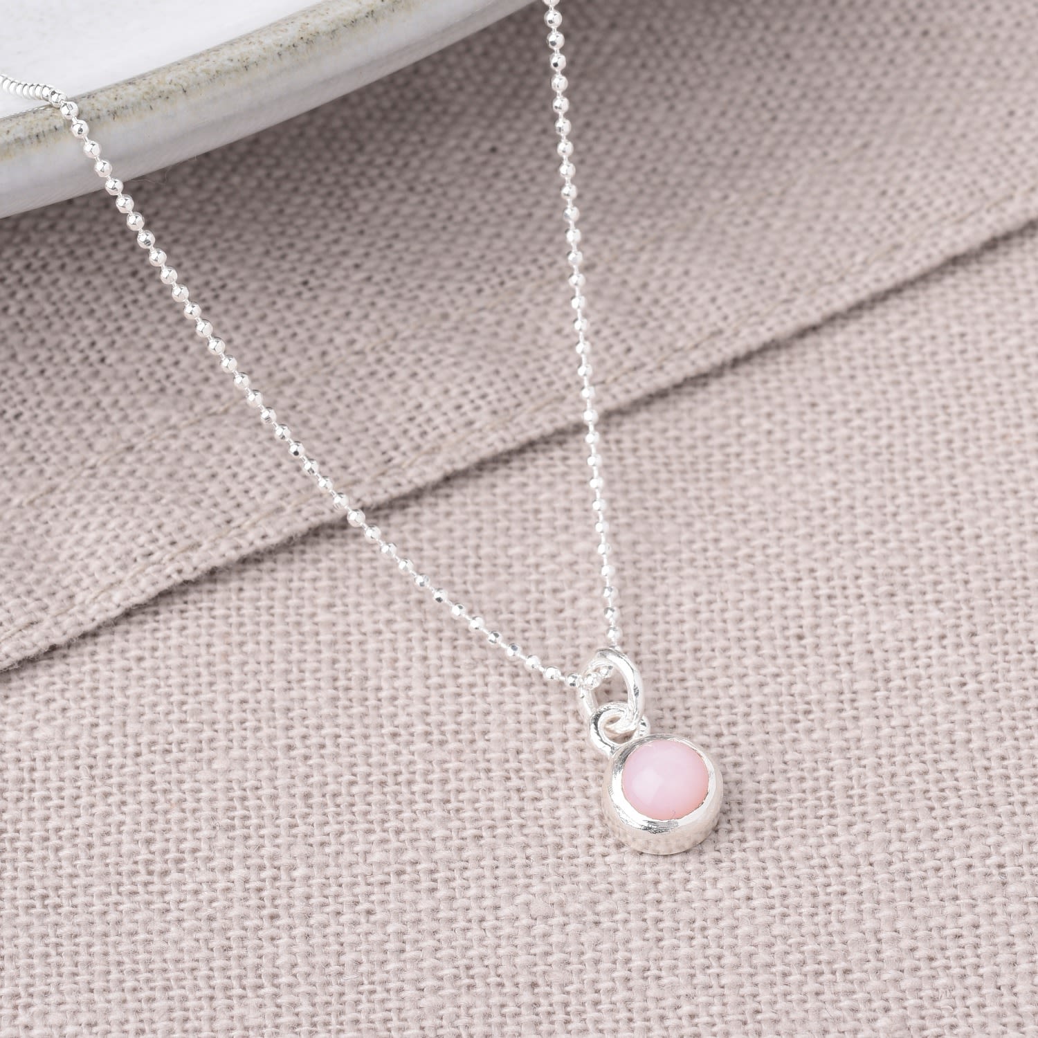 Gem Dot Pink Opal Birthstone Necklace October Sterling Silver
