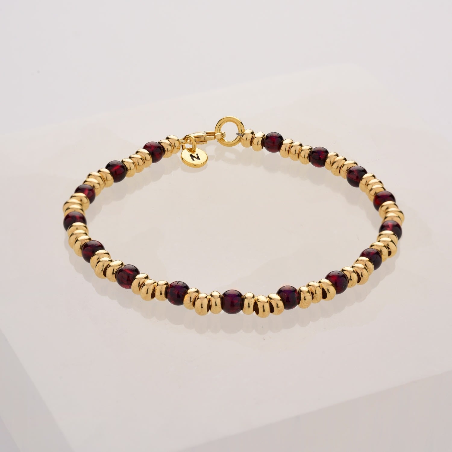 Gem Garnet Bracelet Birthstone January Gold Plated Sterling Silver
