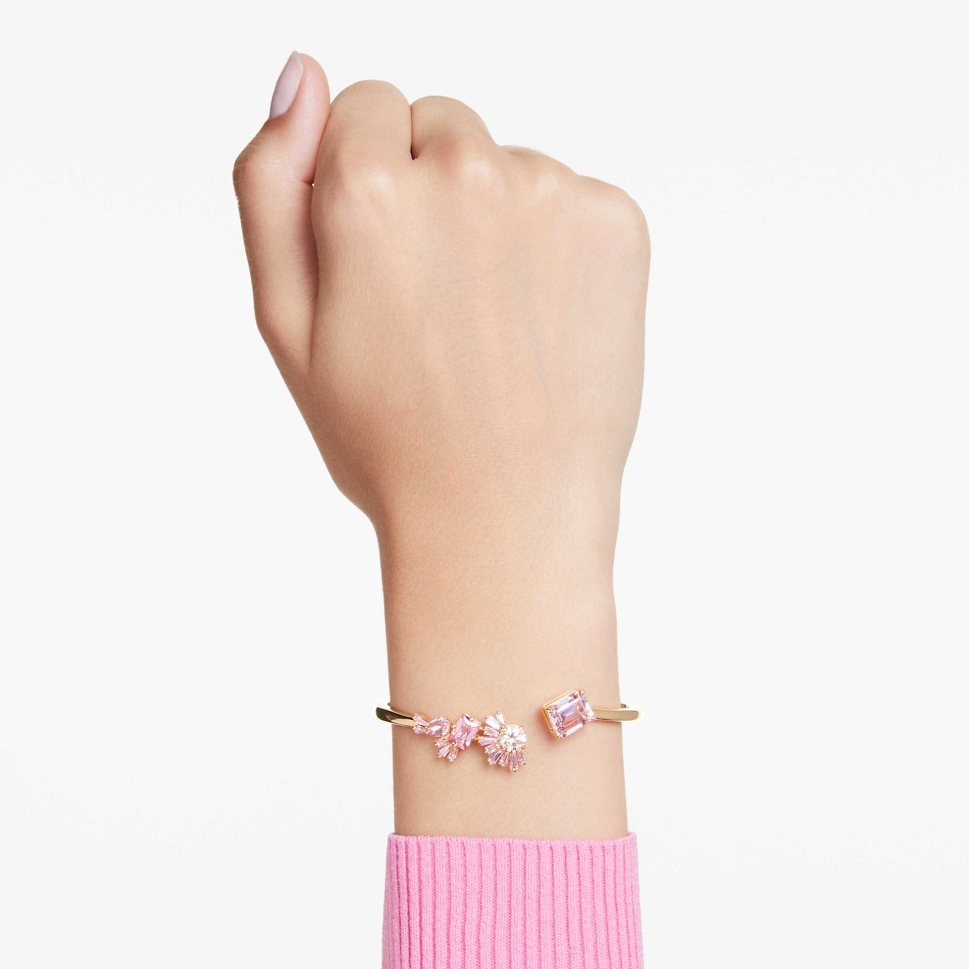 GEMA BANGLE MIXED CUTS PINK GOLD TONE PLATED