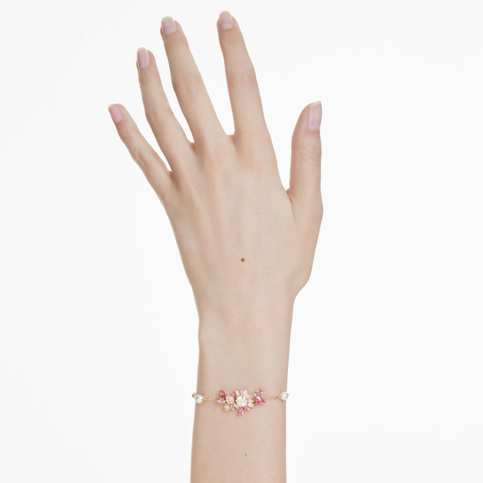GEMA BRACELET CRYSTAL PEARL MIXED CUTS FLOWER PINK GOLD TONE PLATED