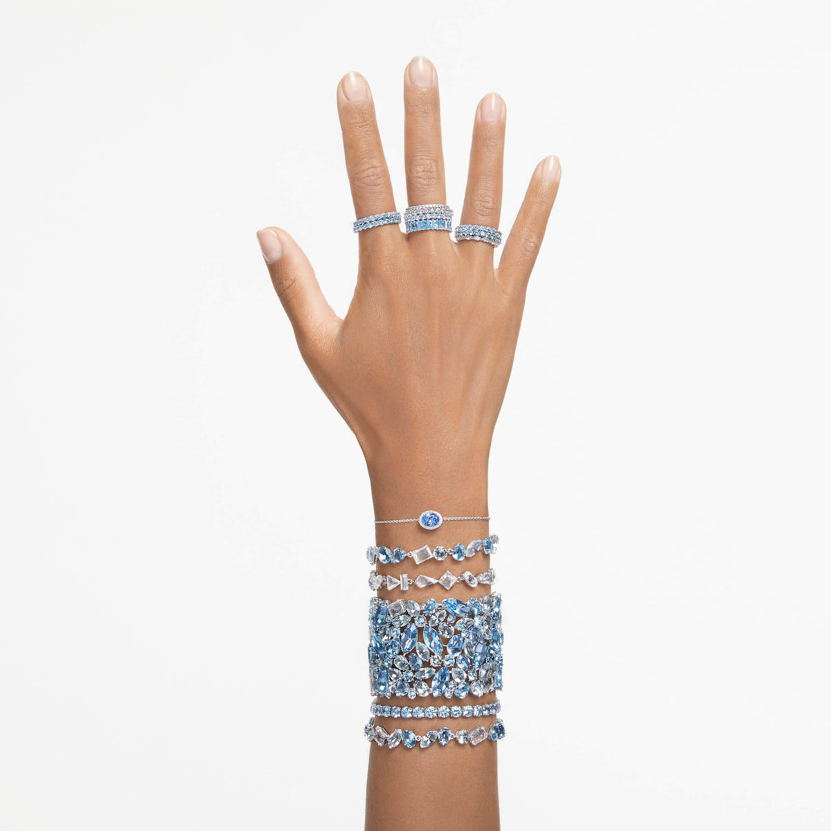 GEMA BRACELET MIXED CUTS BLUE RHODIUM PLATED