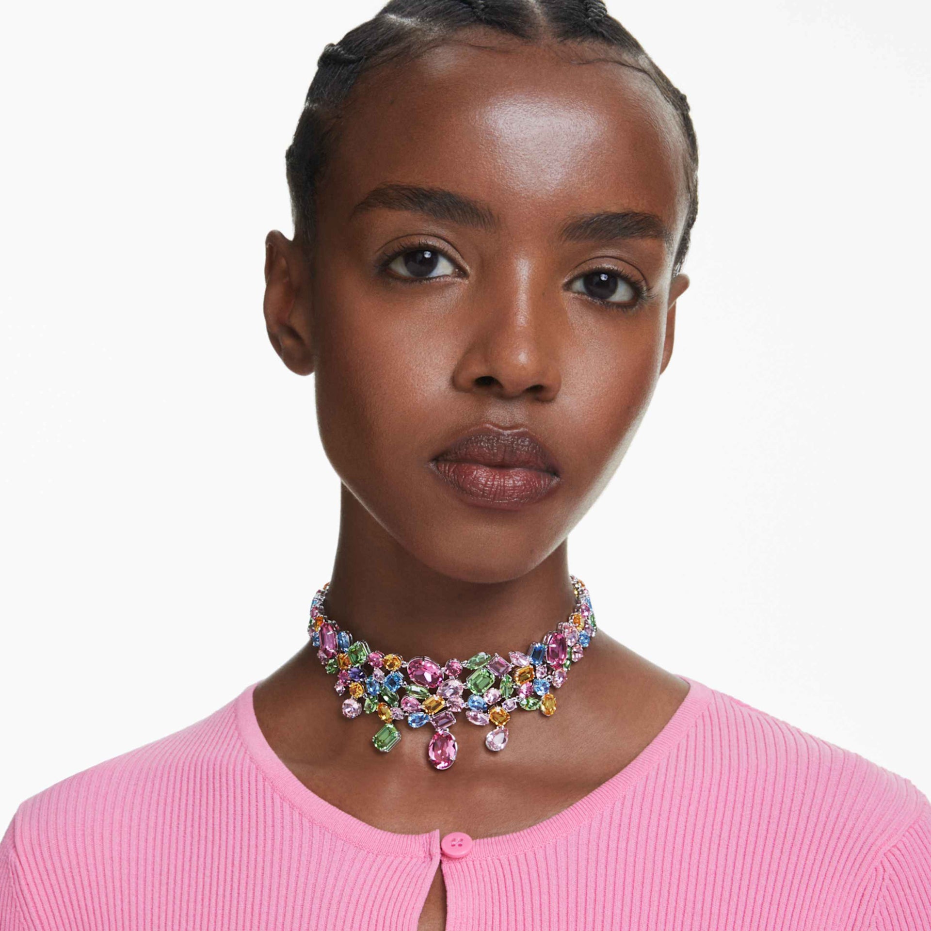 GEMA CHOKER MIXED CUTS MULTICOLORED RHODIUM PLATED