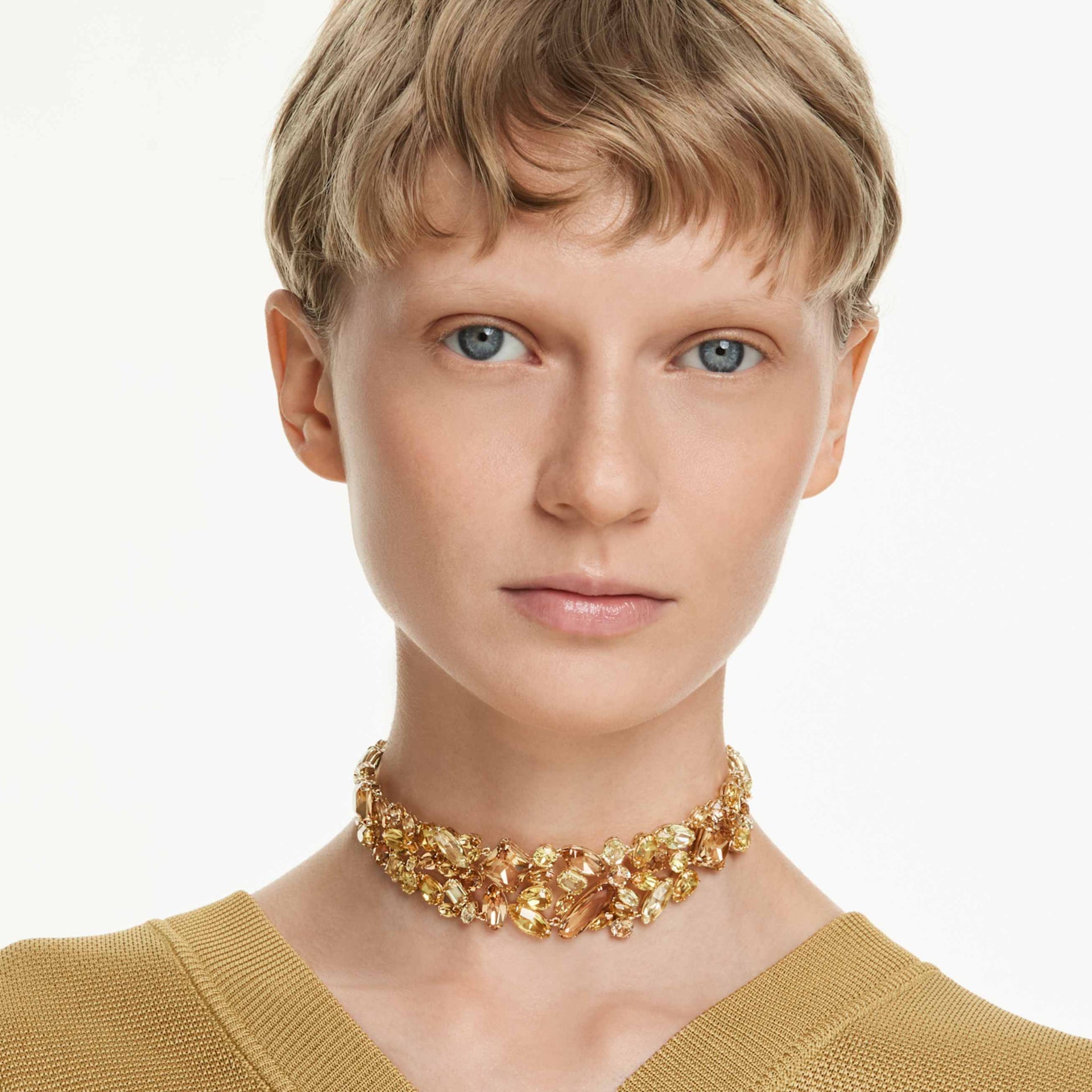 GEMA CHOKER MIXED CUTS YELLOW GOLD TONE PLATED