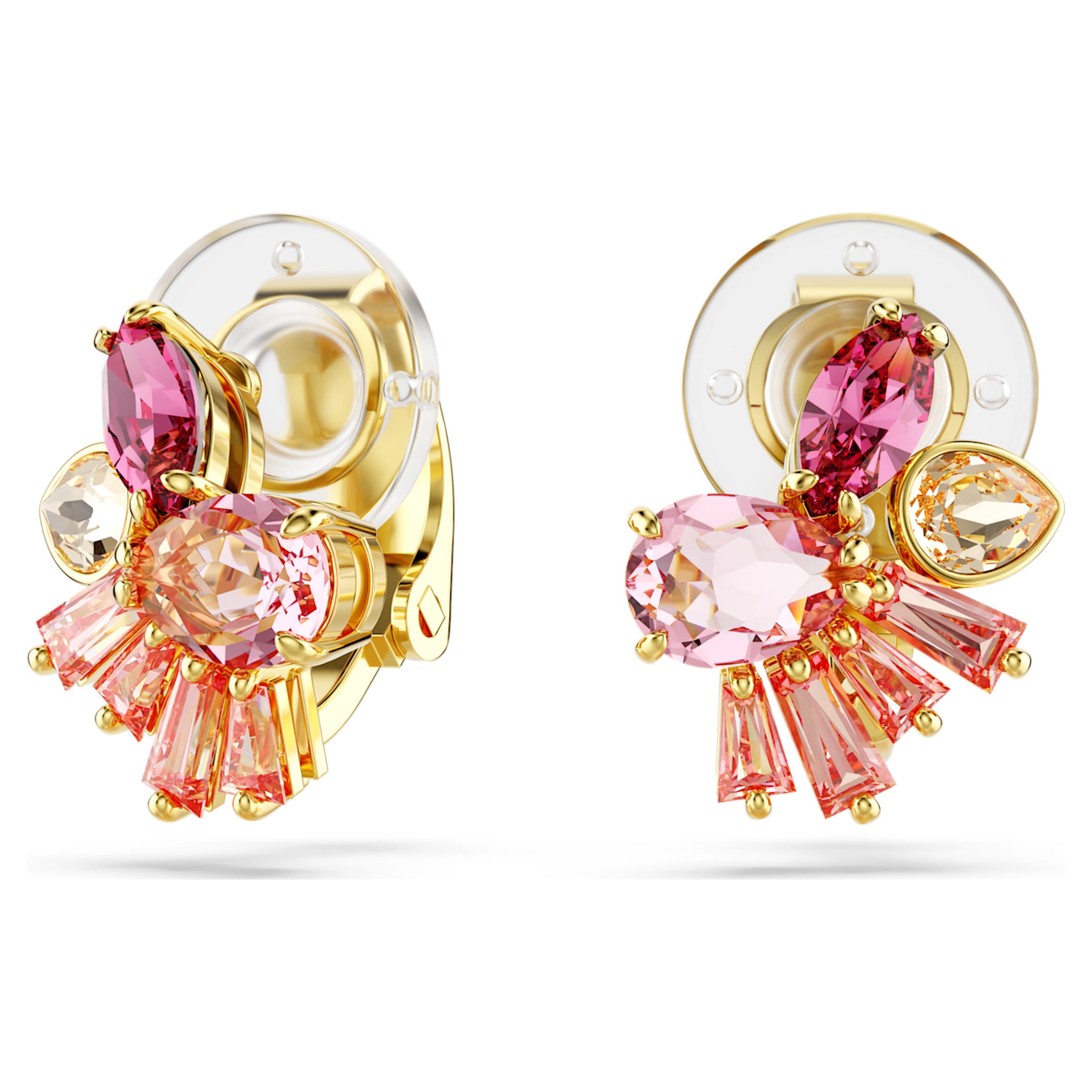 GEMA CLIP EARRINGS MIXED CUTS FLOWER PINK GOLD TONE PLATED