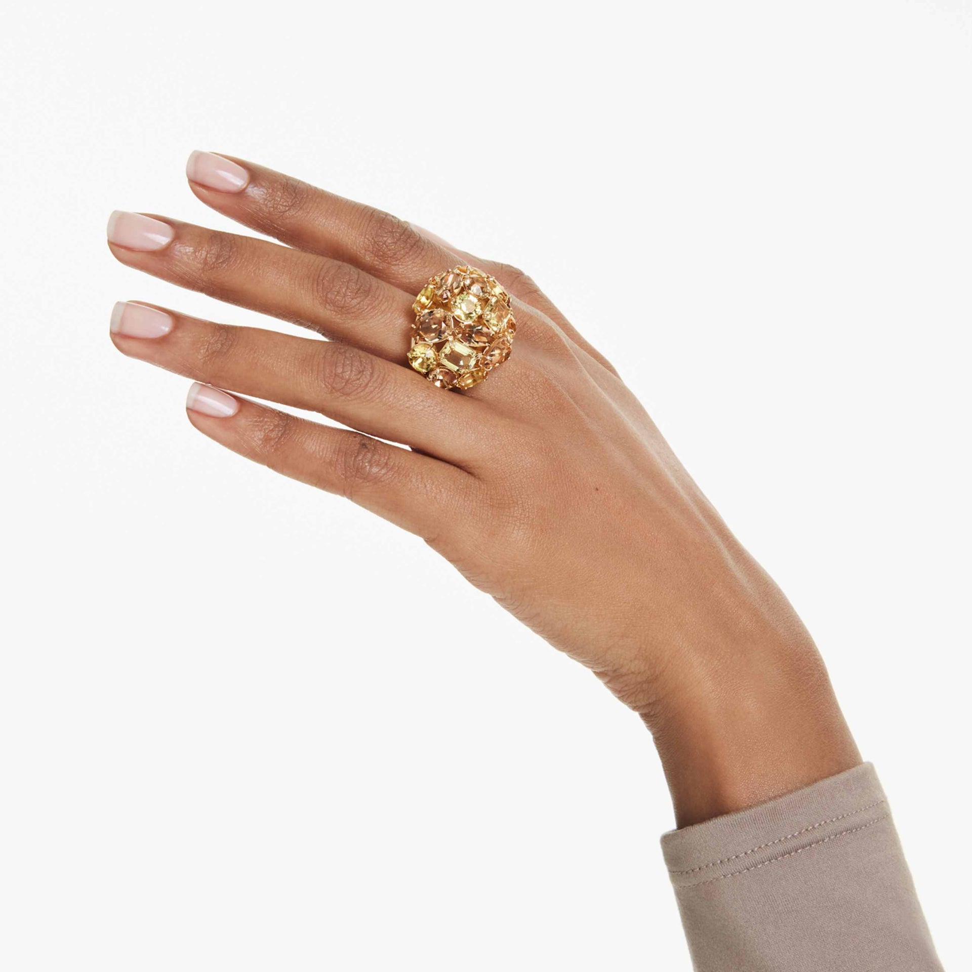 GEMA COCKTAIL RING MIXED CUTS YELLOW GOLD TONE PLATED