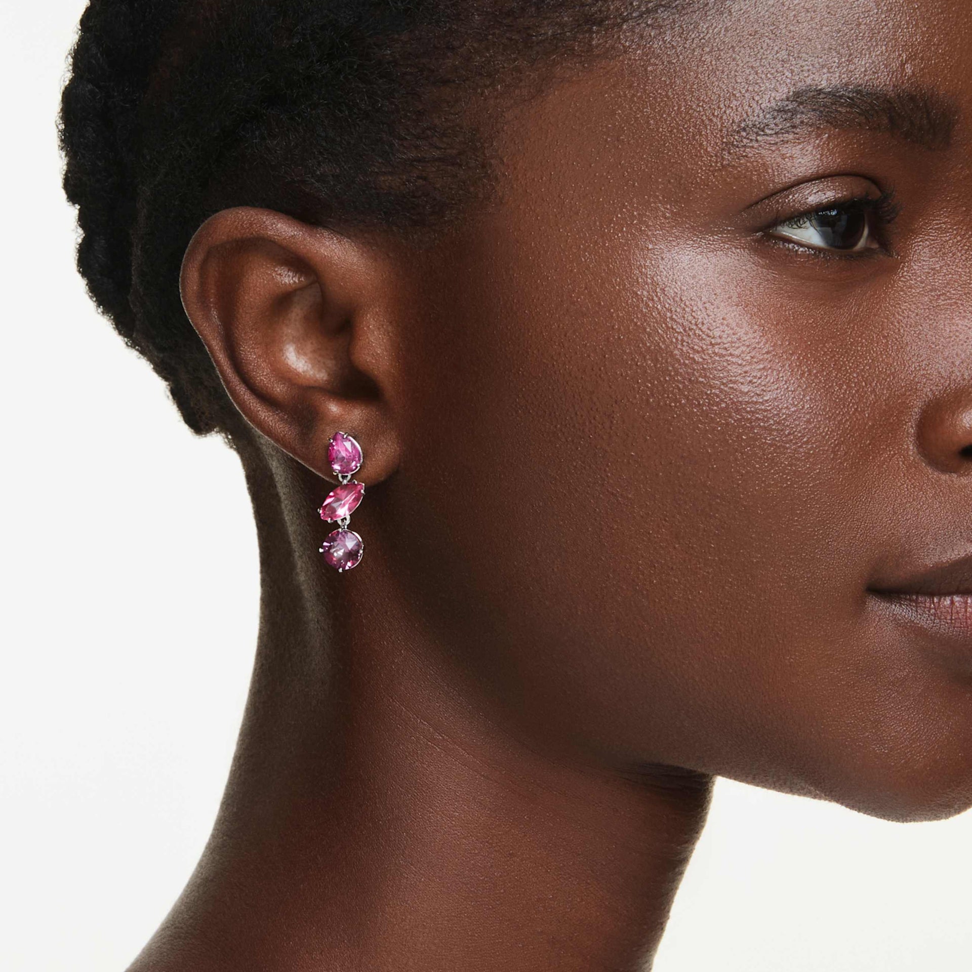 GEMA DROP EARRINGS MIXED CUTS PINK RHODIUM PLATED