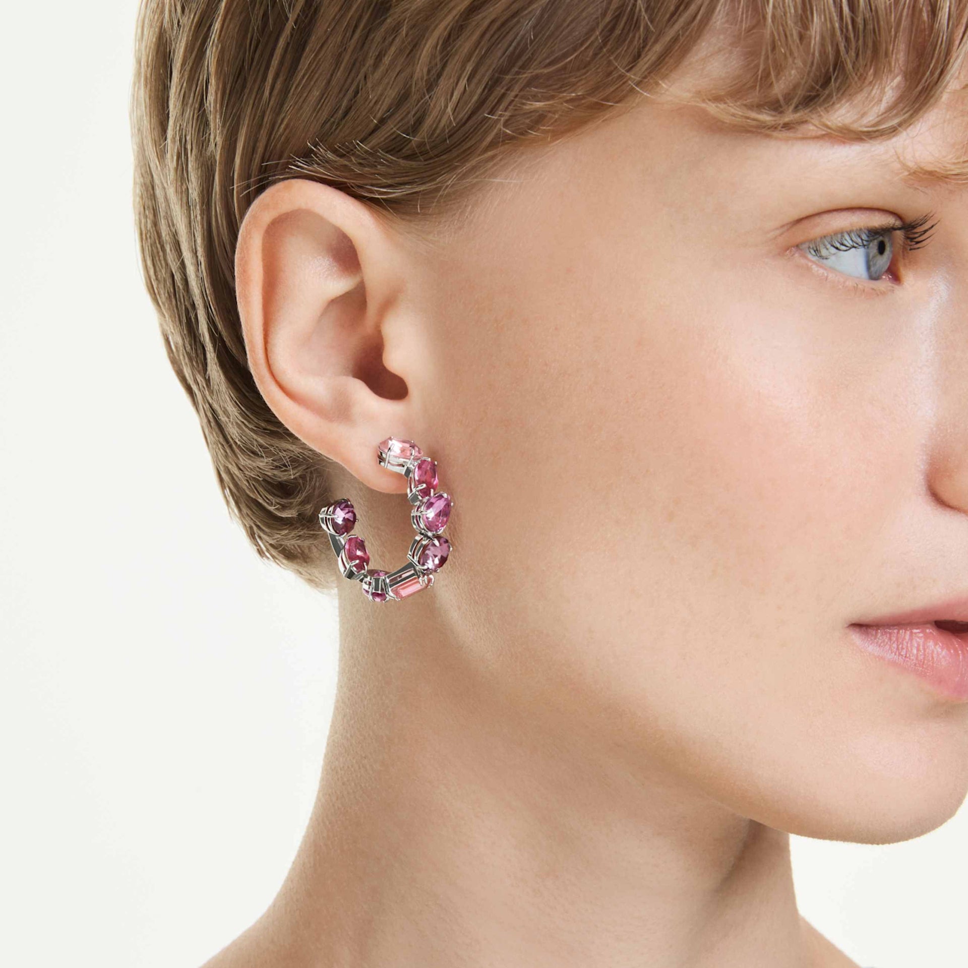 GEMA HOOP EARRINGS PINK RHODIUM PLATED