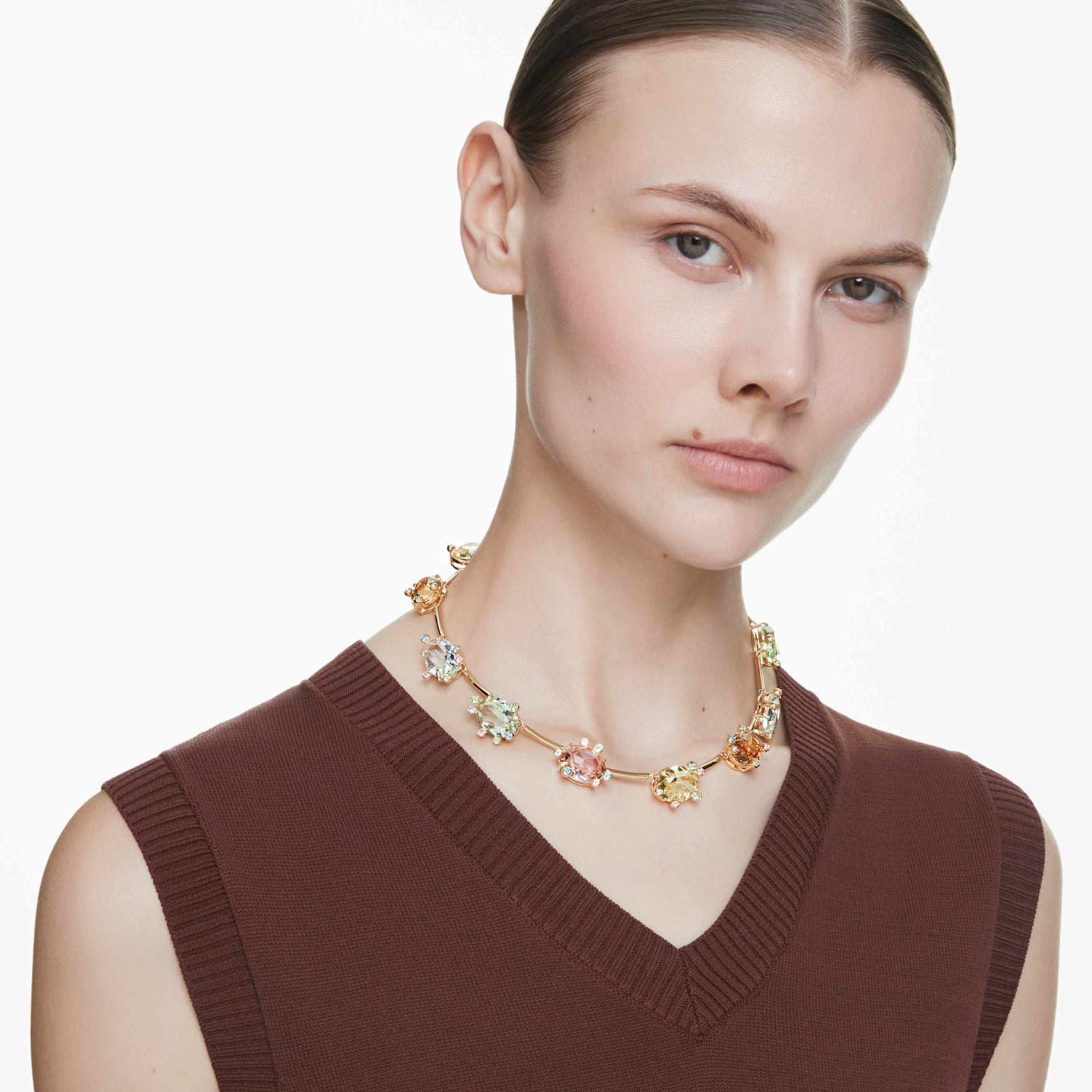 GEMA NECKLACE MIXED CUTS MULTICOLORED GOLD TONE PLATED