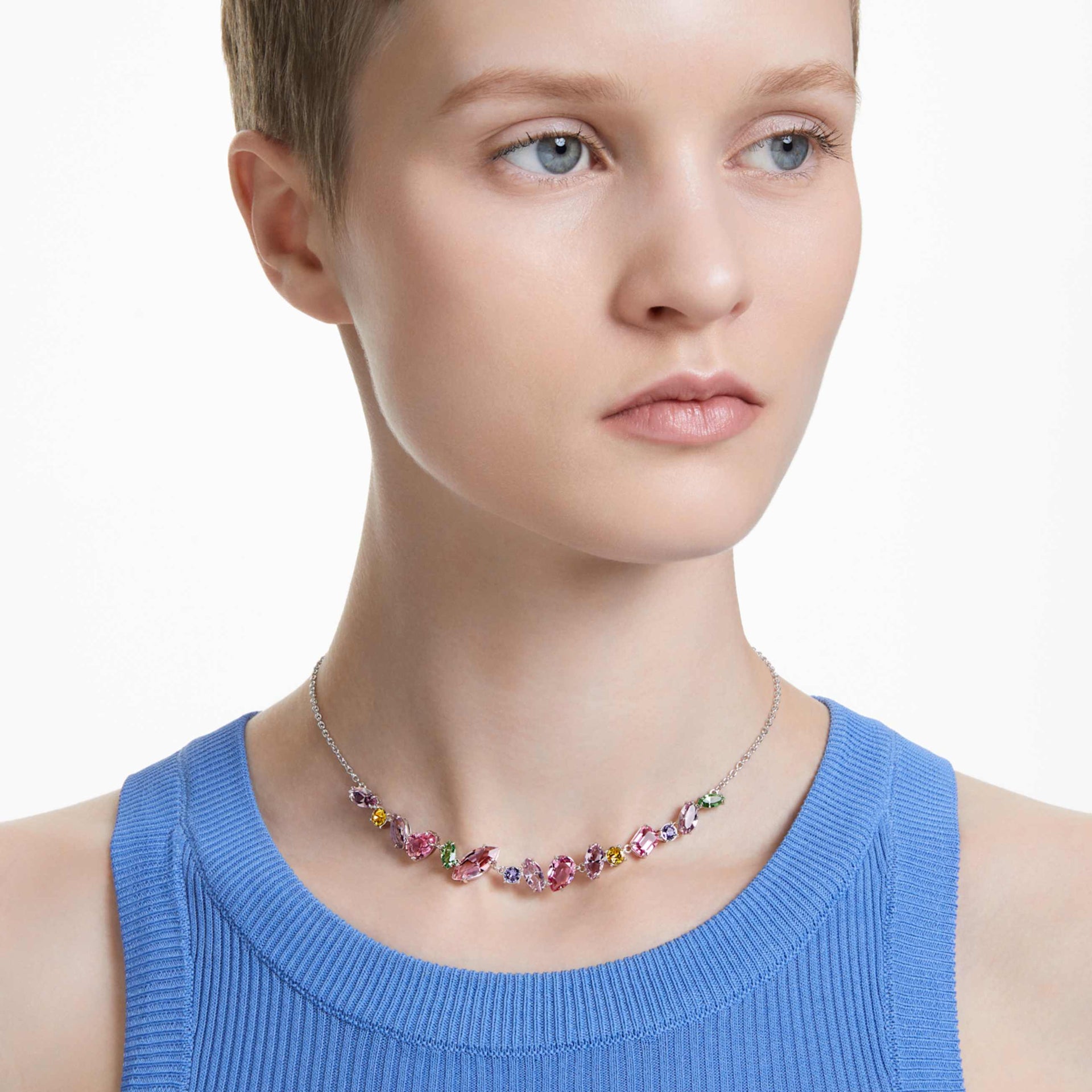 GEMA NECKLACE MIXED CUTS MULTICOLORED RHODIUM PLATED