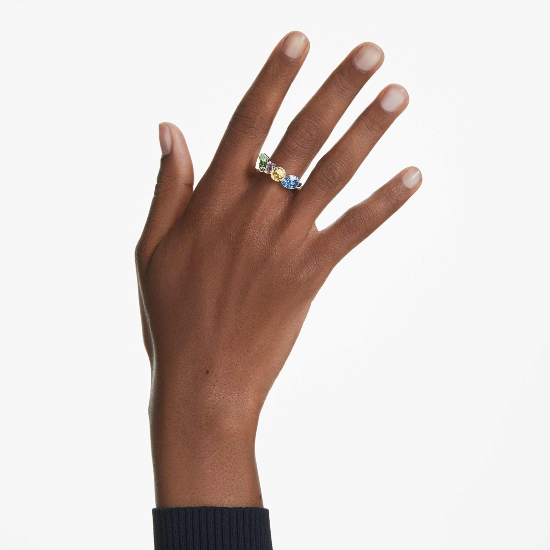 GEMA RING MIXED CUTS MULTICOLORED RHODIUM PLATED