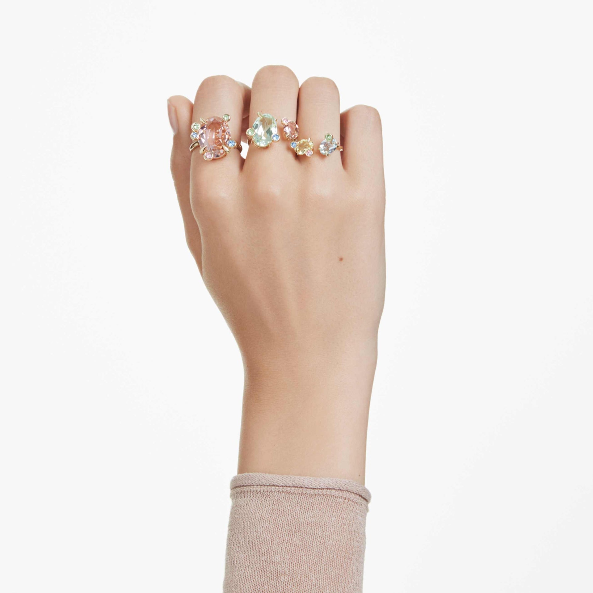 GEMA RING SET 3 MIXED CUTS MULTICOLORED GOLD TONE PLATED