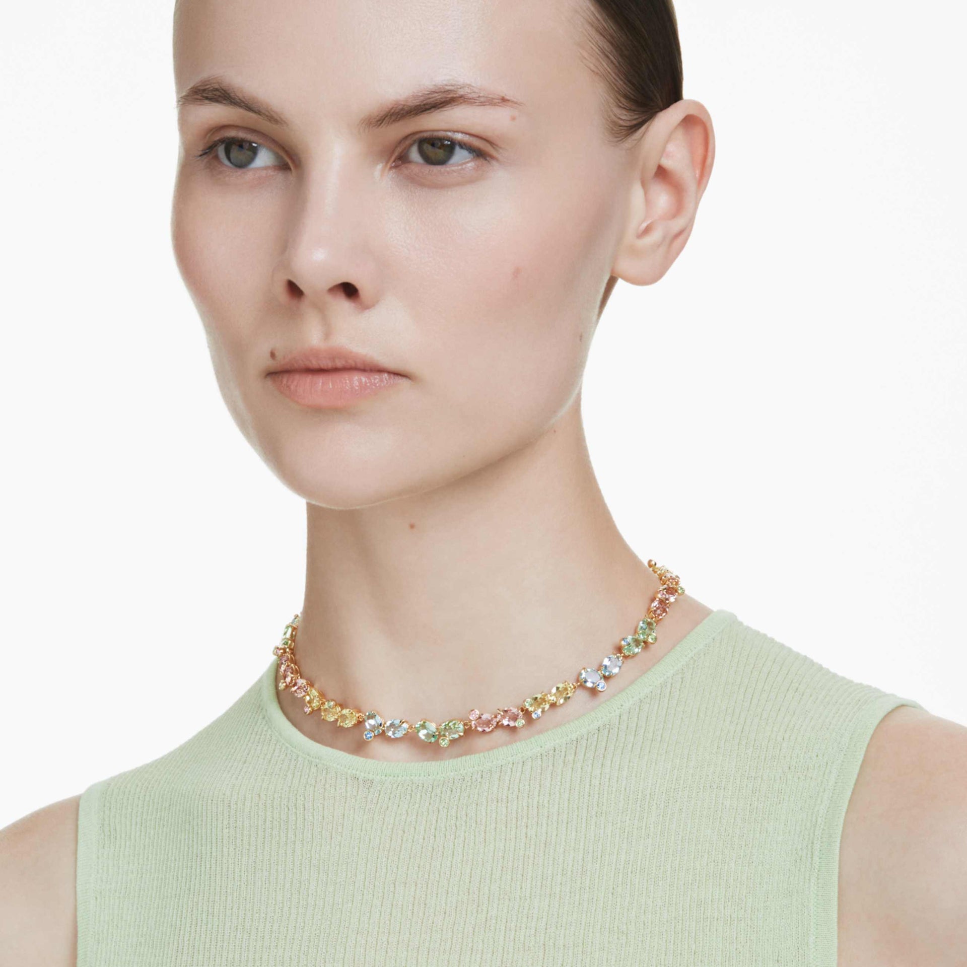 GEMA TENNIS NECKLACE MIXED CUTS MULTICOLORED GOLD TONE PLATED