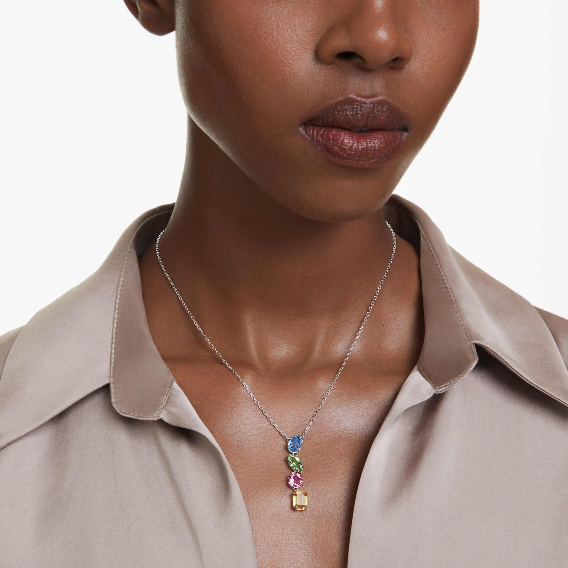 GEMA Y PENDANT MIXED CUTS MULTICOLORED RHODIUM PLATED