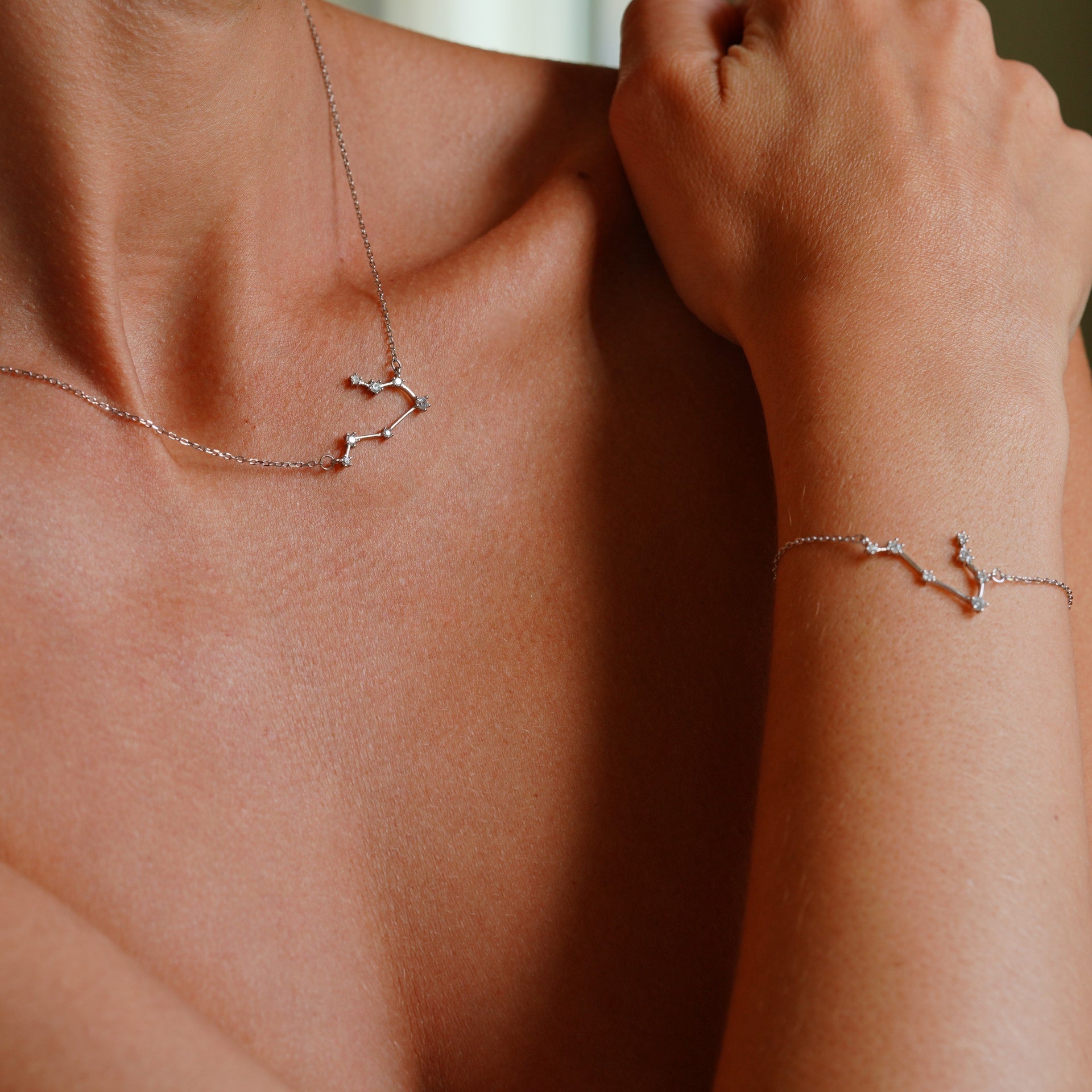 Gemini Zodiac Constellation Necklace In Silver