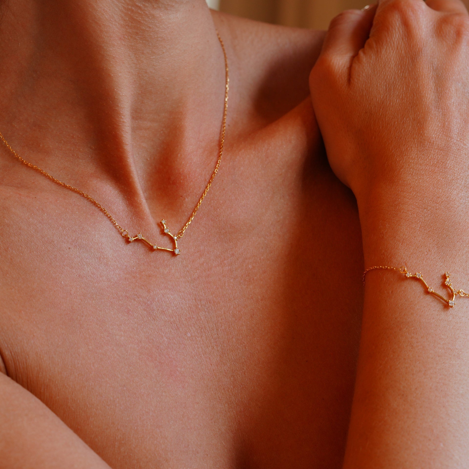 Gemini Zodiac Constellation Necklace In Gold