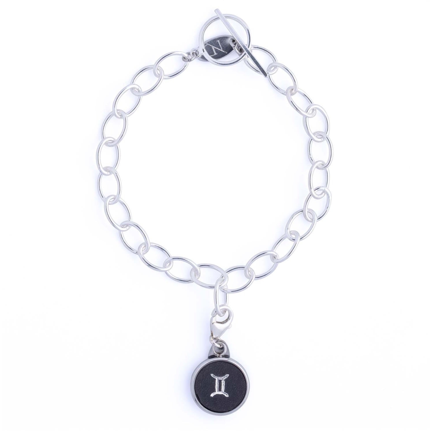 Gemini Zodiac Sterling Silver & Leather Curb Bracelet