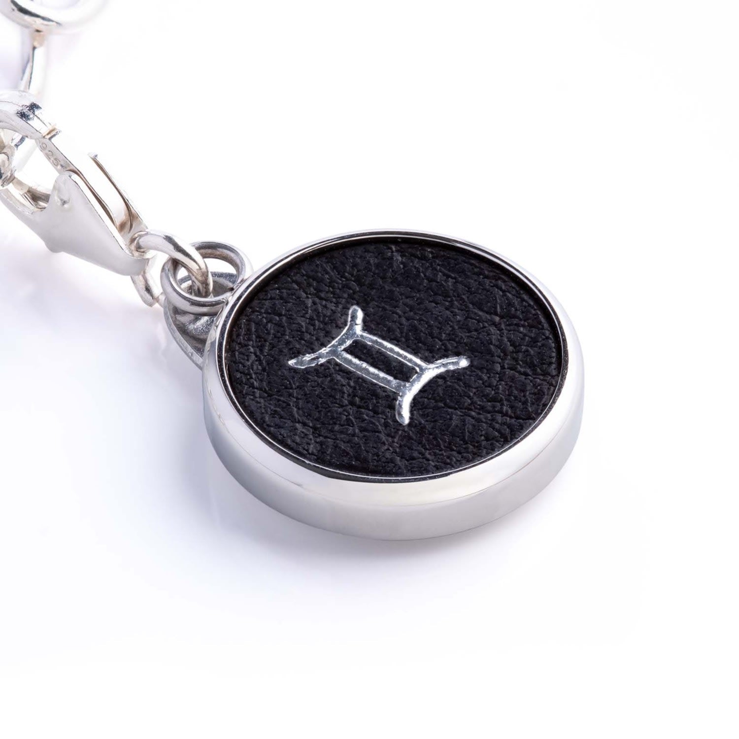 Gemini Zodiac Sterling Silver & Leather Curb Bracelet