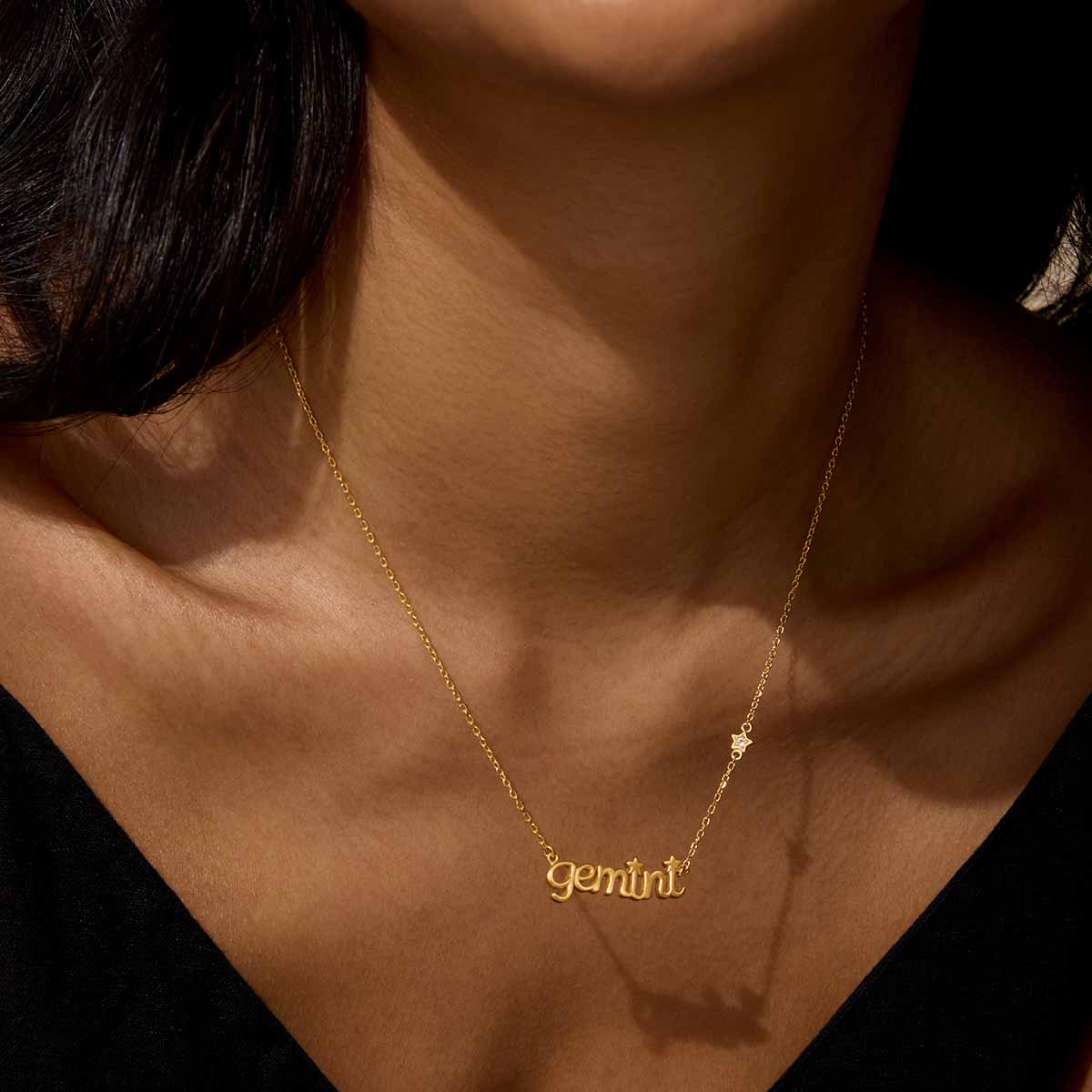 Gemini Expression Zodiac Script Necklace